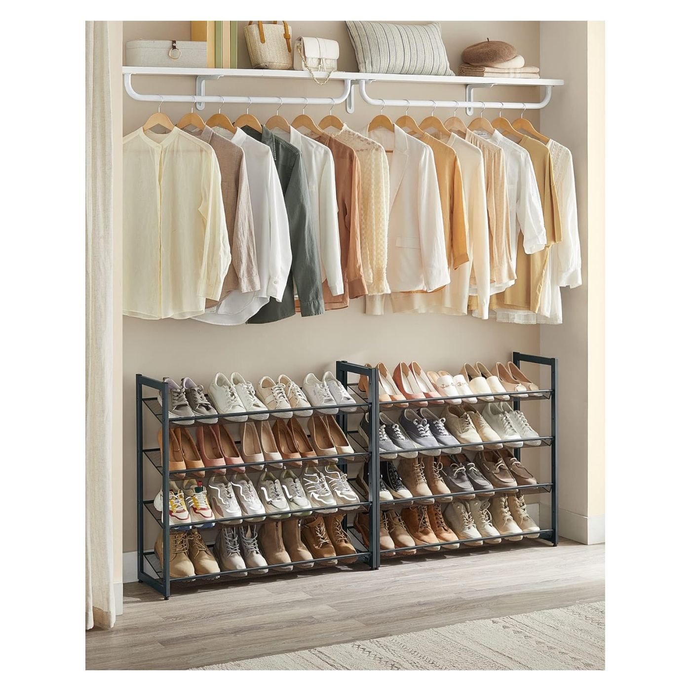 8-степенна етажерка за обувки, регулируеми рафтове, за 32-40 чифта, 31x92x163см, сива - 4