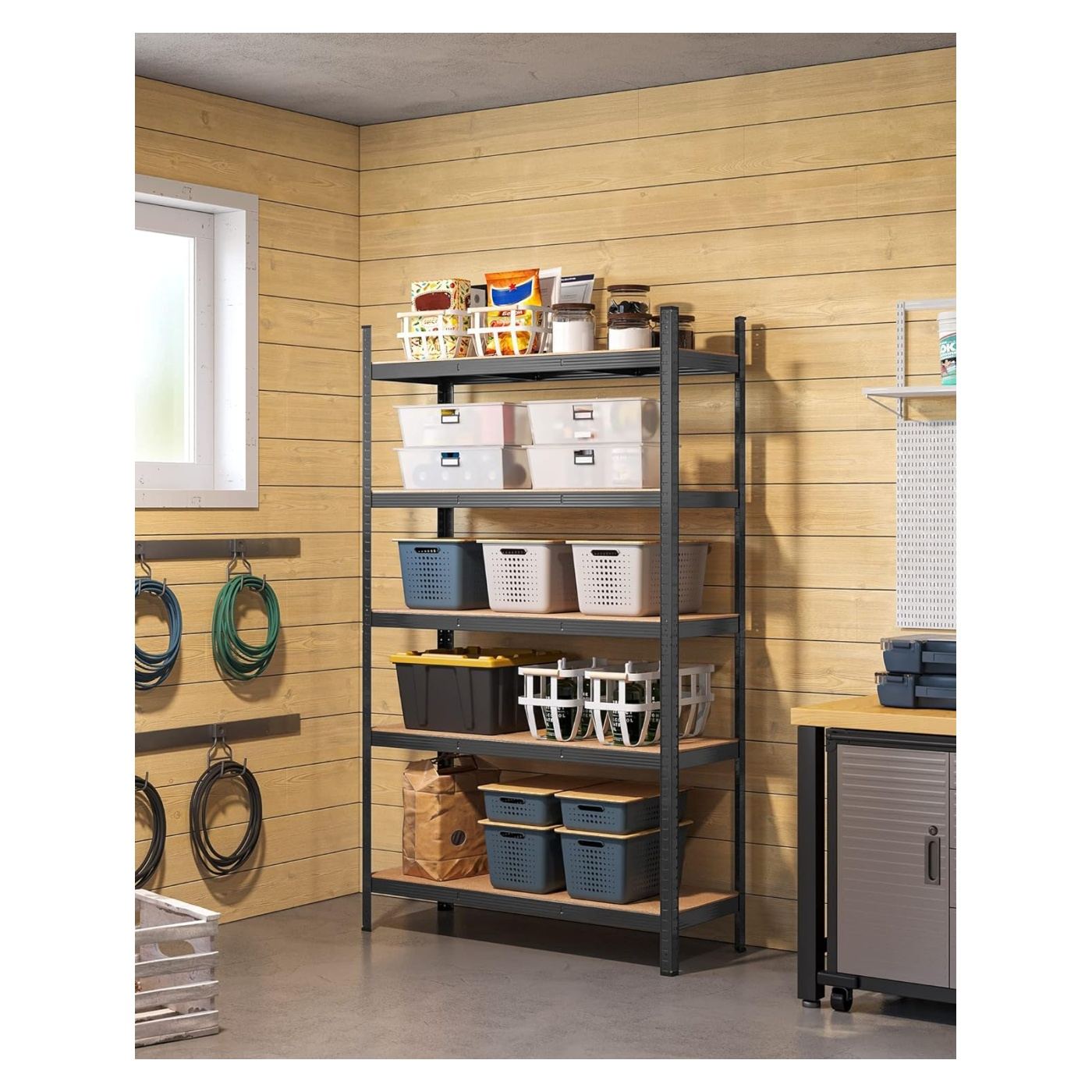 Метална етажерка с 5 рафта MDF макс. 875 кг, 200x120x60 см, здрава, черна - 4