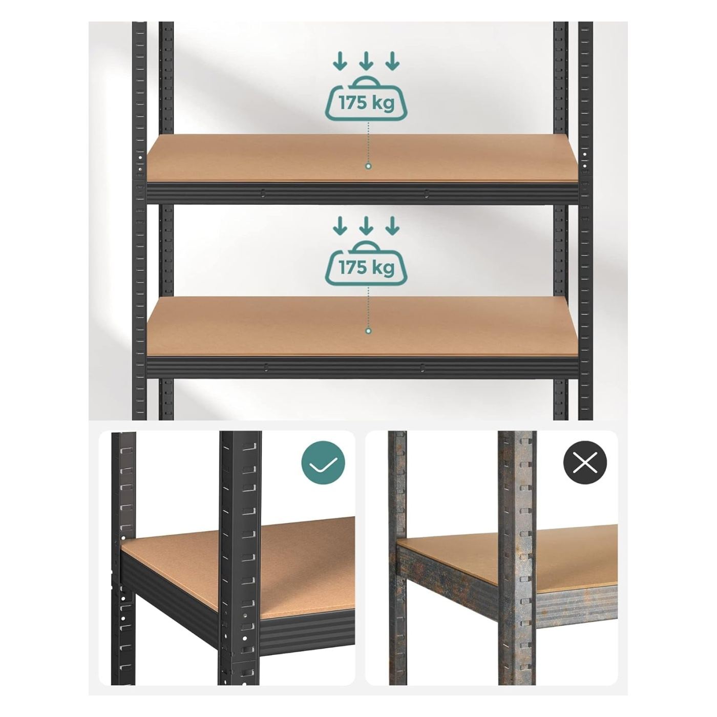 Метална етажерка с 5 рафта MDF макс. 875 кг, 200x120x60 см, здрава, черна - 5