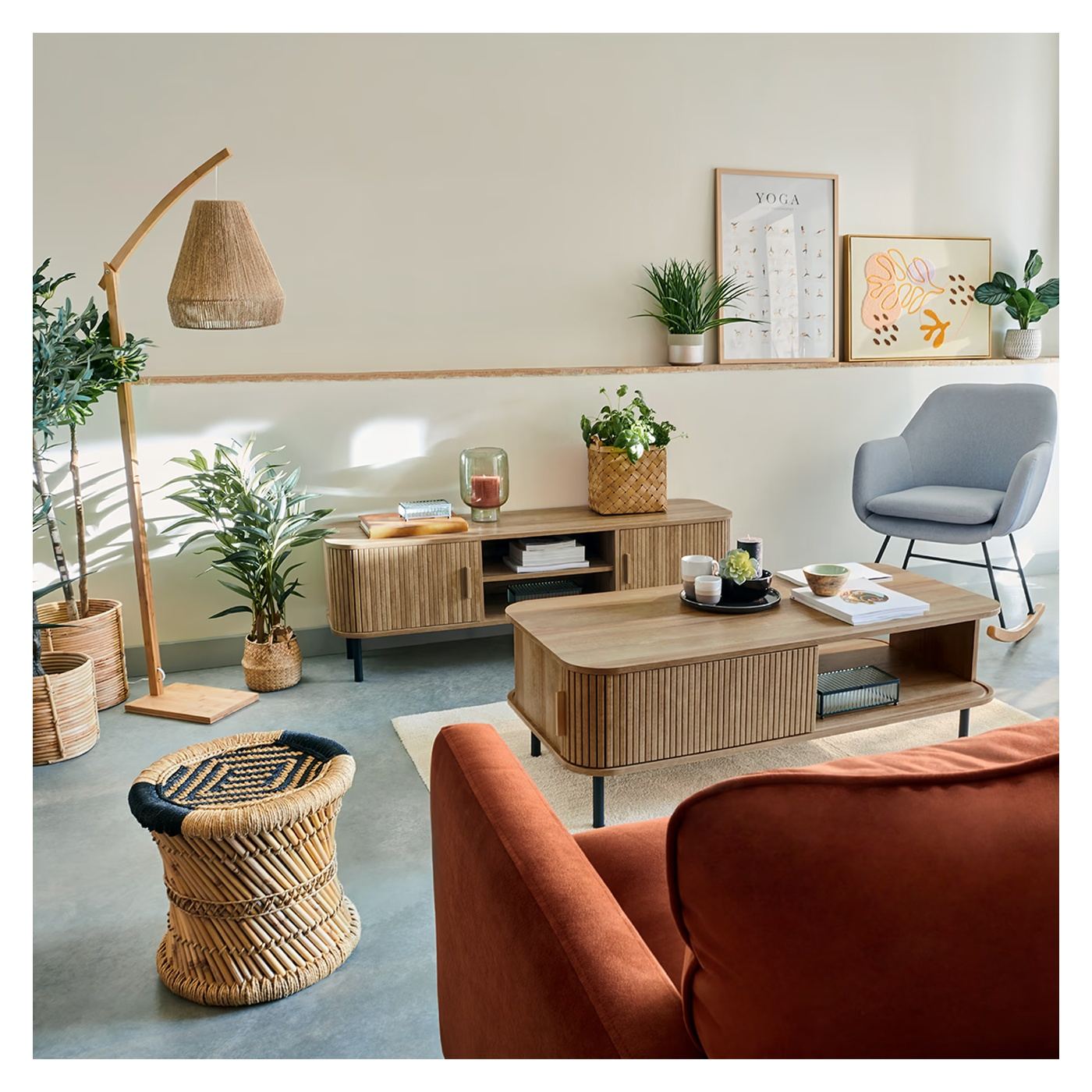 Atmosphera Colva Масичка за кафе, 2 плъзгащи се врати, MDF Стомана, 120x60x41 см, Скандинавски дизайн, Бежов - 2