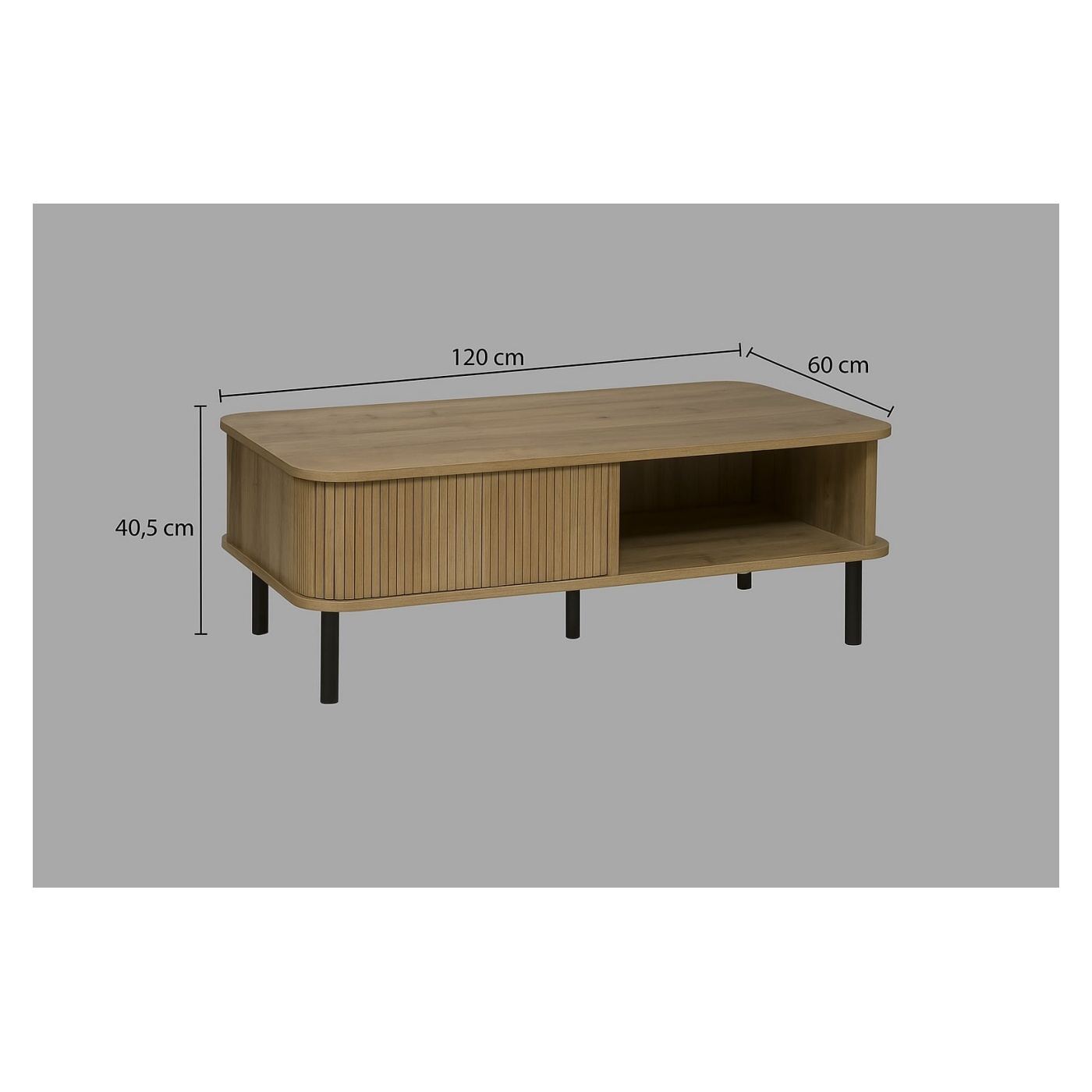 Atmosphera Colva Масичка за кафе, 2 плъзгащи се врати, MDF Стомана, 120x60x41 см, Скандинавски дизайн, Бежов - 11