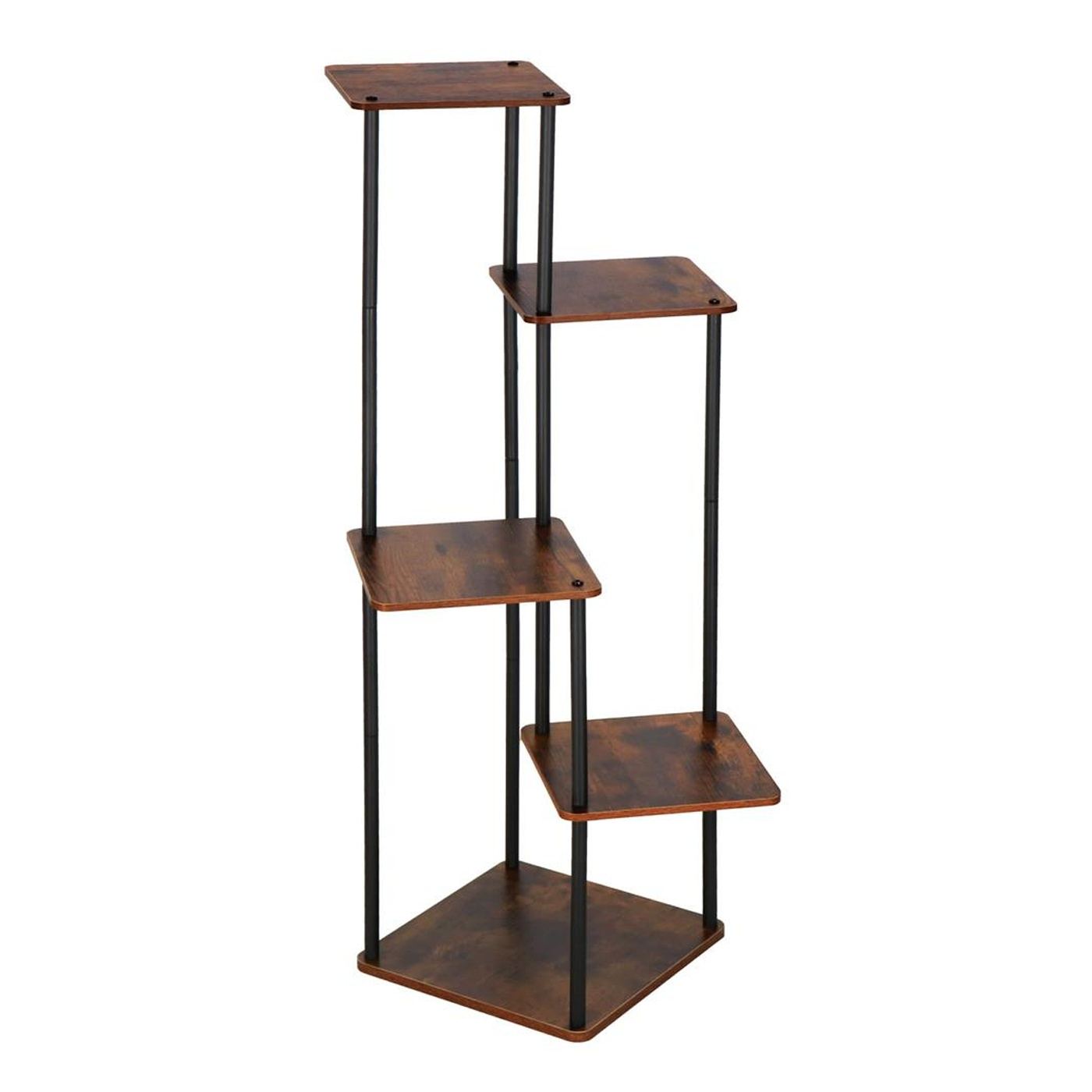 5-еталeна поставка за цветя с метална рамка и дървени рафтове, 106x58 см, Модерен дизайн, Черно кафяво - 4