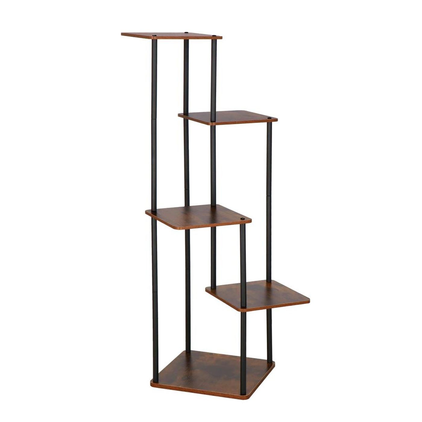 5-еталeна поставка за цветя с метална рамка и дървени рафтове, 106x58 см, Модерен дизайн, Черно кафяво - 6