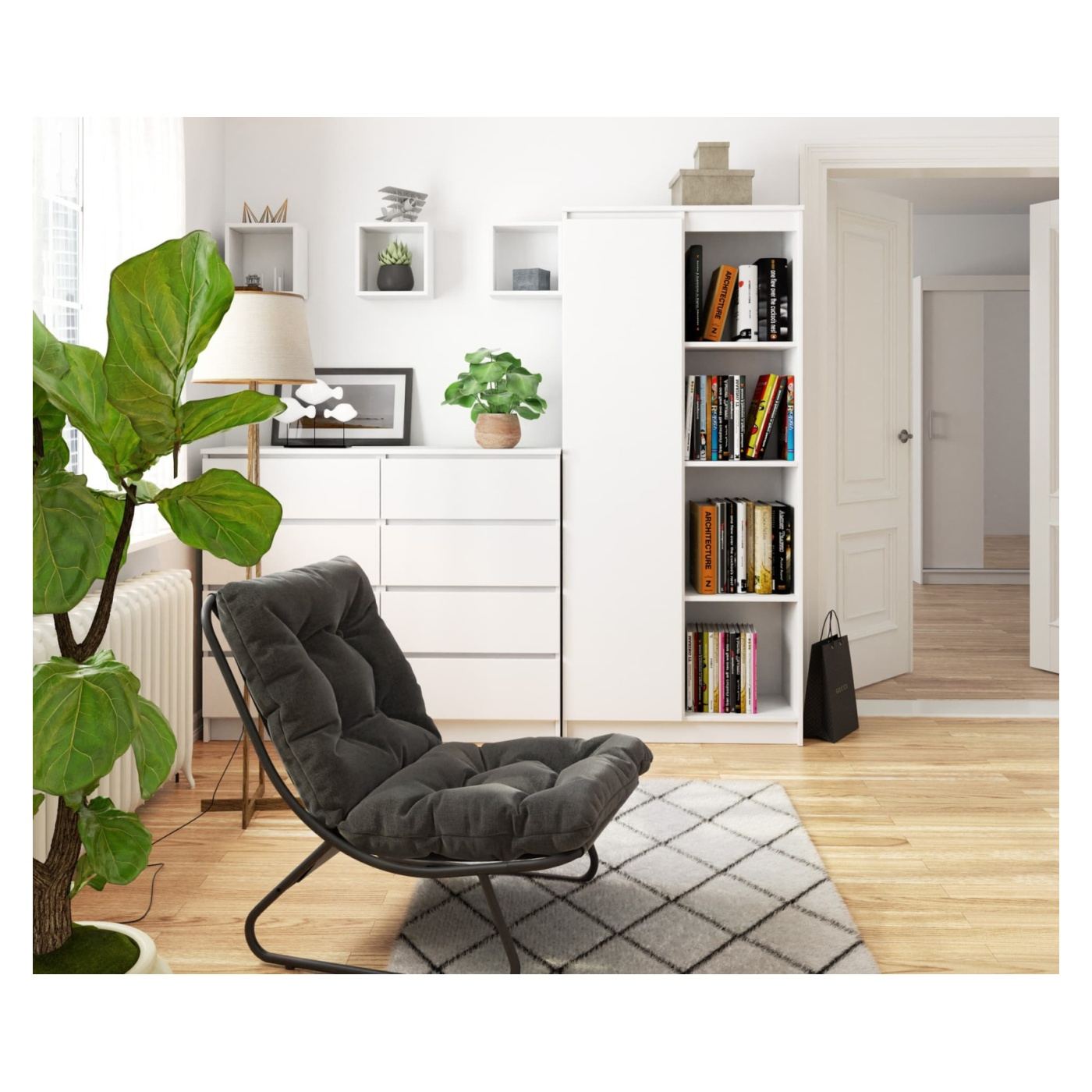 Шкаф с врата и 8 рафта, 16 мм ламинирано ПДЧ, 80x35x180 см, бял - 2