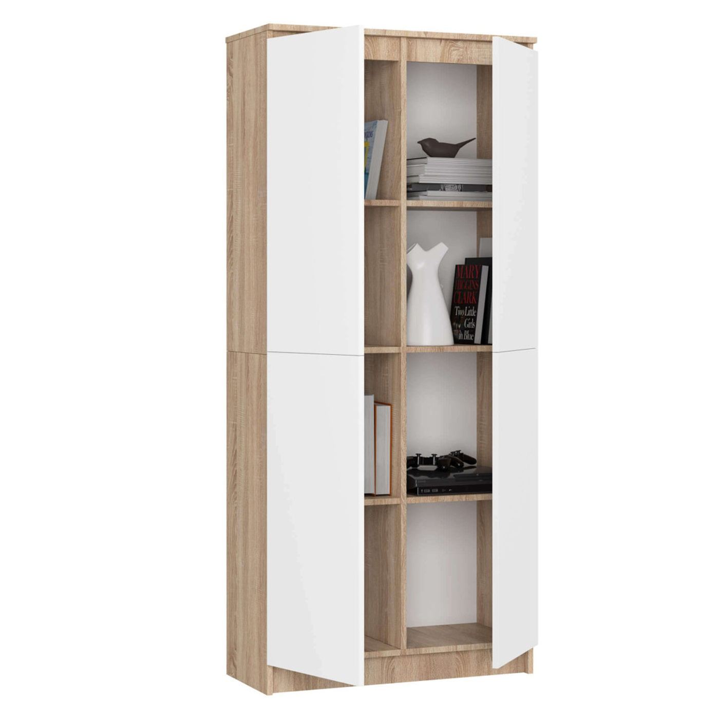 Шкаф с 8 рафта, 16 мм ламинирано ПДЧ, 80x35x180 см, дъб сонома и бяло - 2