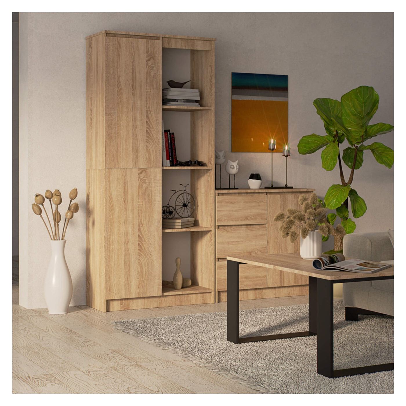 Шкаф с врата и 8 рафта, 16 мм ламинирано ПДЧ, 80x35x180 см, дъб сонома - 7
