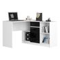 Ъглов бюро с чекмедже, врата и 6 рафта, гланцови MDF фронтове, 120x126x79 см, бяло и гланцово черно thumbnail 1