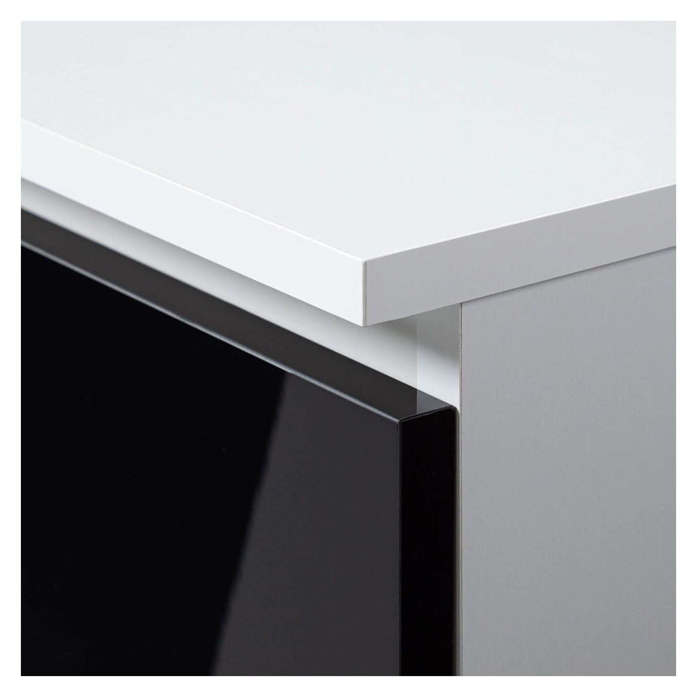 Ъглов бюро с чекмедже, врата и 6 рафта, гланцови MDF фронтове, 120x126x79 см, бяло и гланцово черно - 4