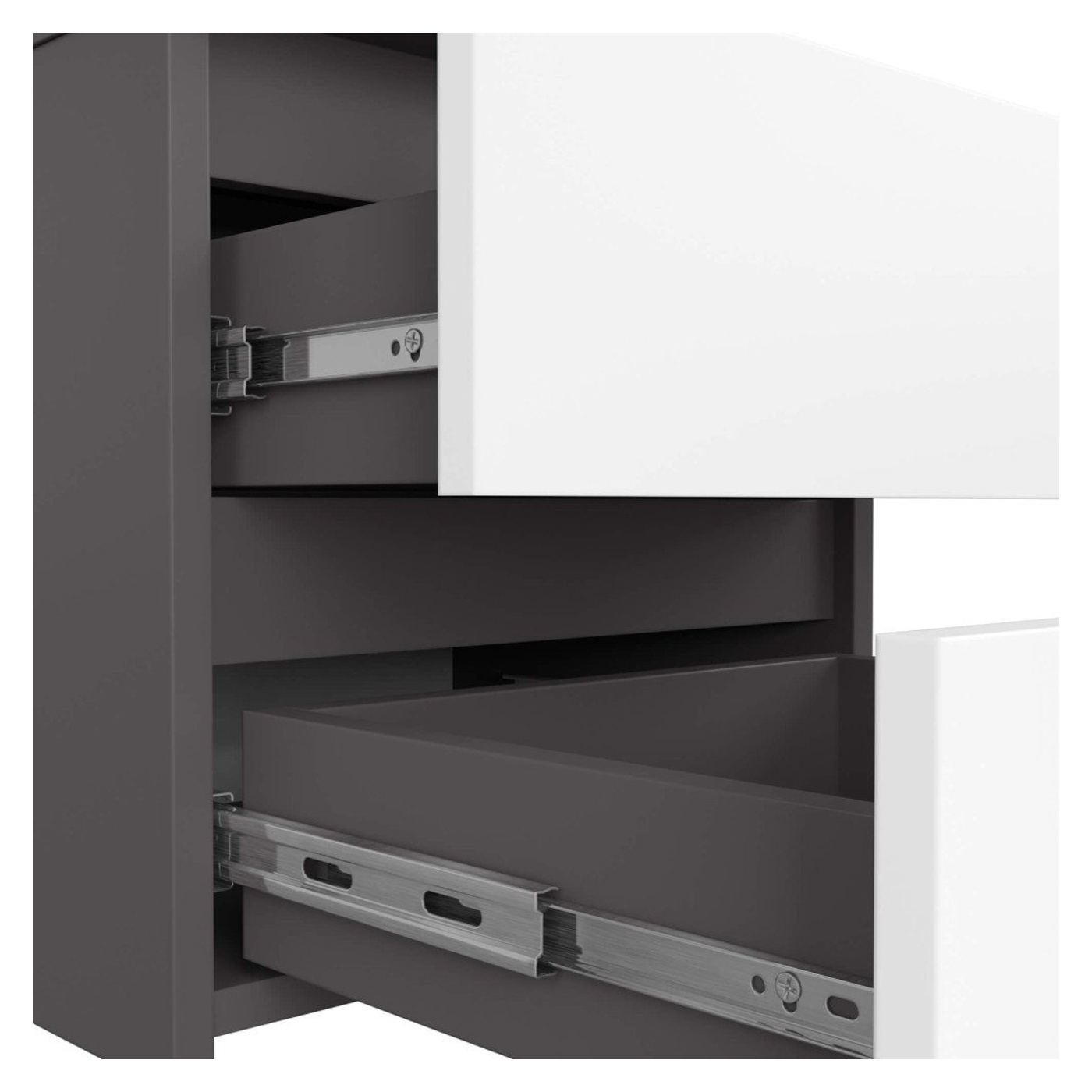Нощно шкафче с 2 чекмеджета, метални водачи, компактно, 40x35x40 см, модерен дизайн, сиво и бяло - 3