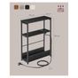 Тясна странична маса с USB портове, 3 рафта, метална рамка, 45x18x58 см, компактен дизайн, черна thumbnail 2