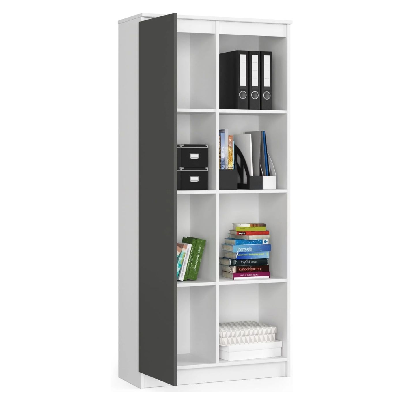 Шкаф с врата и 8 рафта, 16 мм ламинирано ПДЧ, 80x35x180 см, бял и сив - 5
