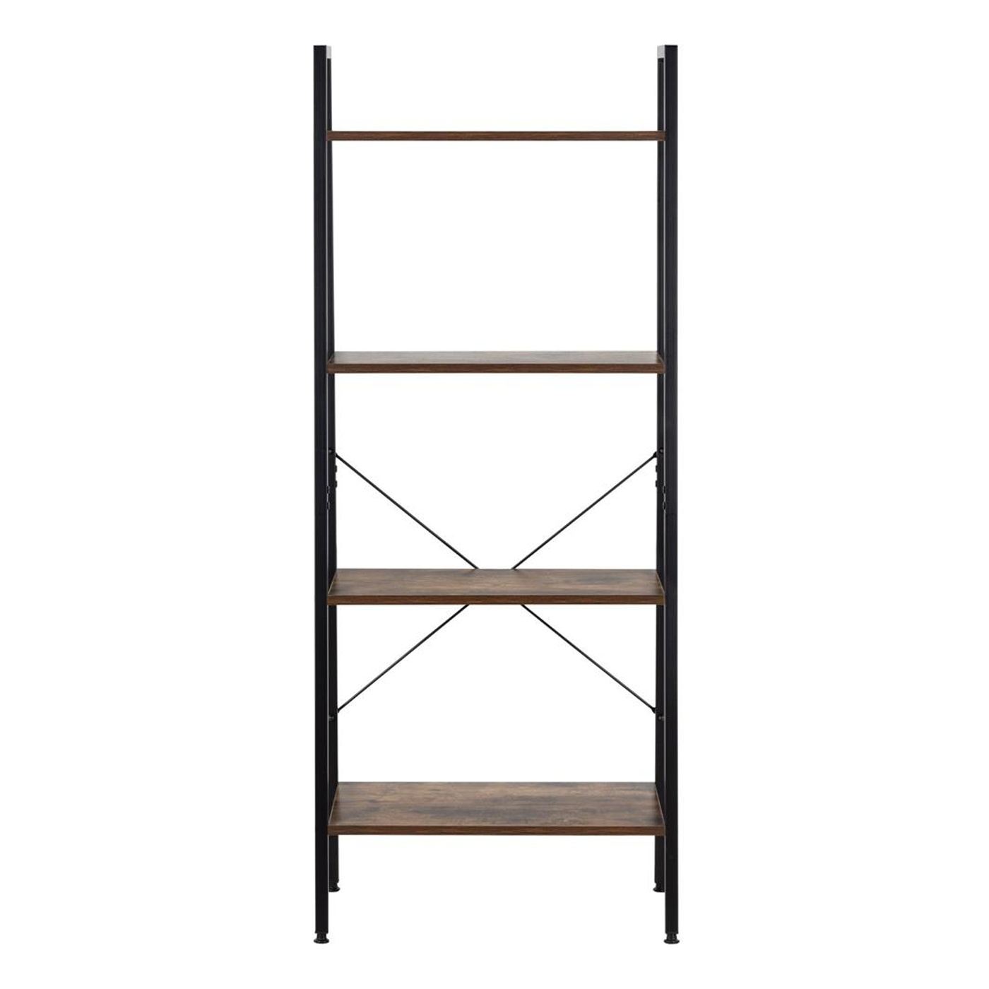 Индустриален стил Метална MDF библиотека с 4 рафта, предпазна ключалка, 56x34x138 см, Макс. 100 кг, Кафяво черно - 20