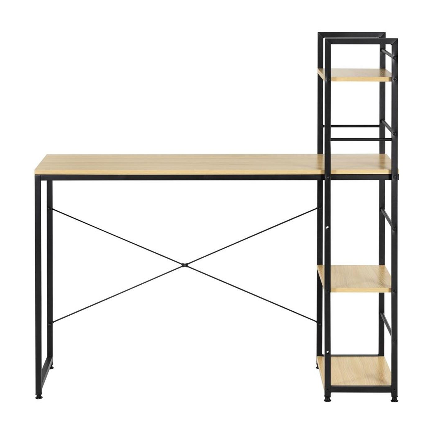 MDF бюро със странични рафтове, здрава метална рамка, 120x48x122 см, макс. 100 кг, светло кафяво - 19