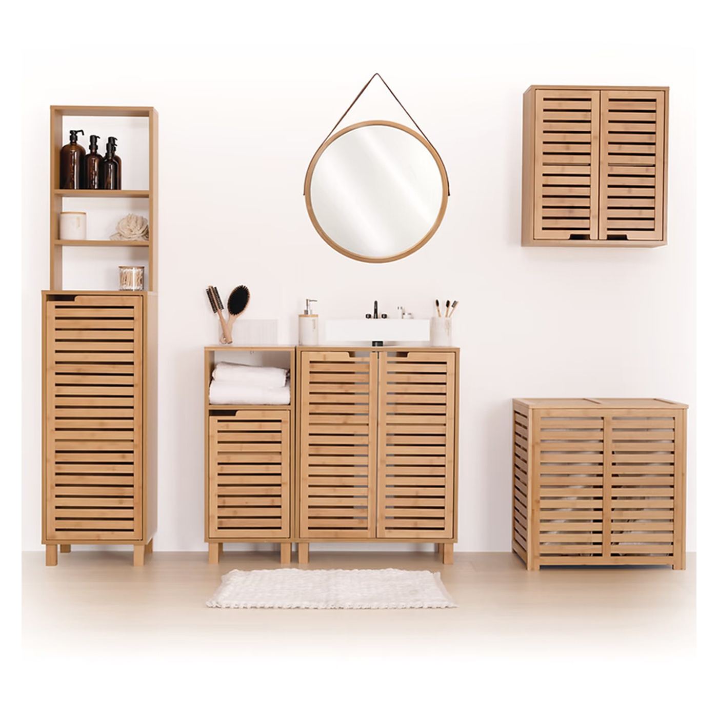 5Five Sicela Стенен шкаф с врата и рафтове, Бамбук и MDF, 52x20x59 см, Натурален - 6