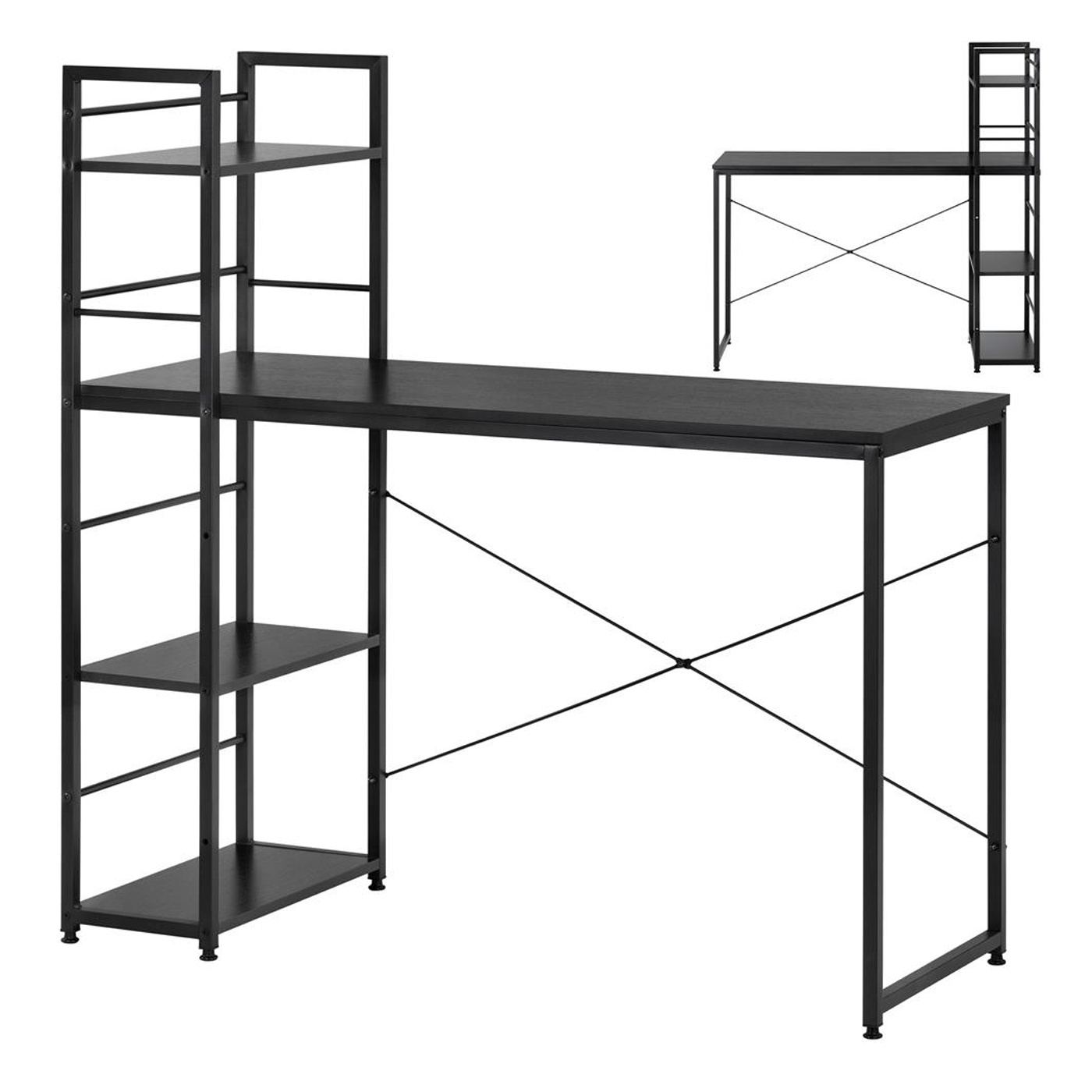 MDF бюро със странични рафтове, метална рамка, просторно, 120x48x122 см, макс. 100 кг, черно - 4