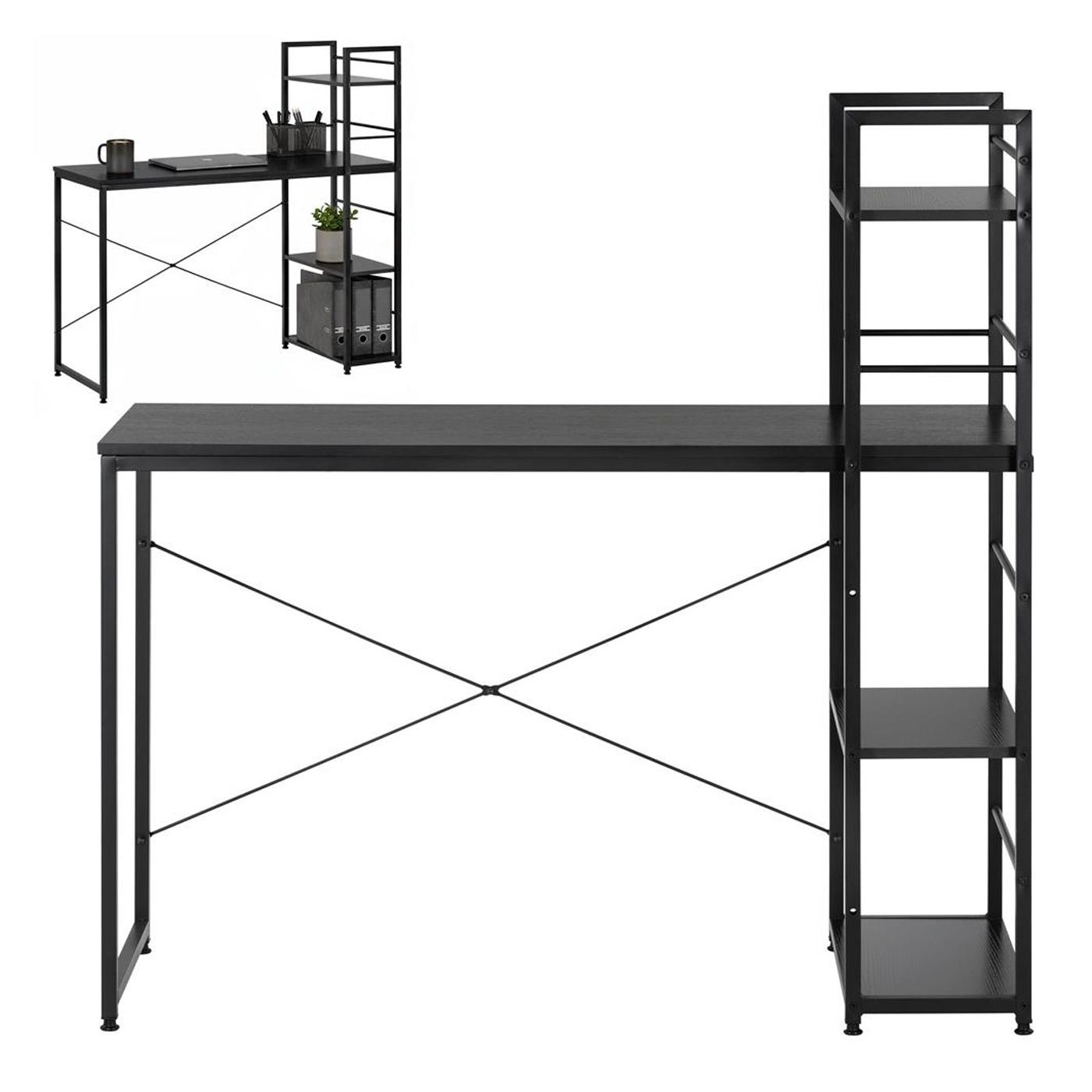MDF бюро със странични рафтове, метална рамка, просторно, 120x48x122 см, макс. 100 кг, черно - 6