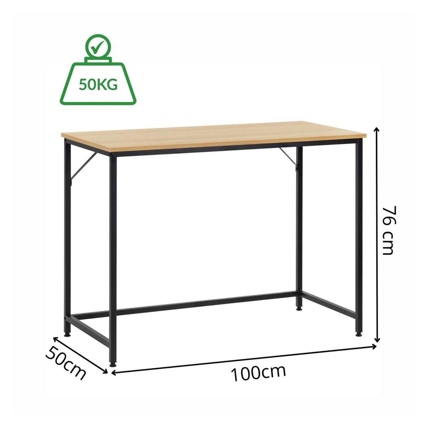 Компактно бюро с плот от MDF, метална рамка, регулируеми крака, 100x50x76 см, макс. 50 кг, светло кафяво - 18