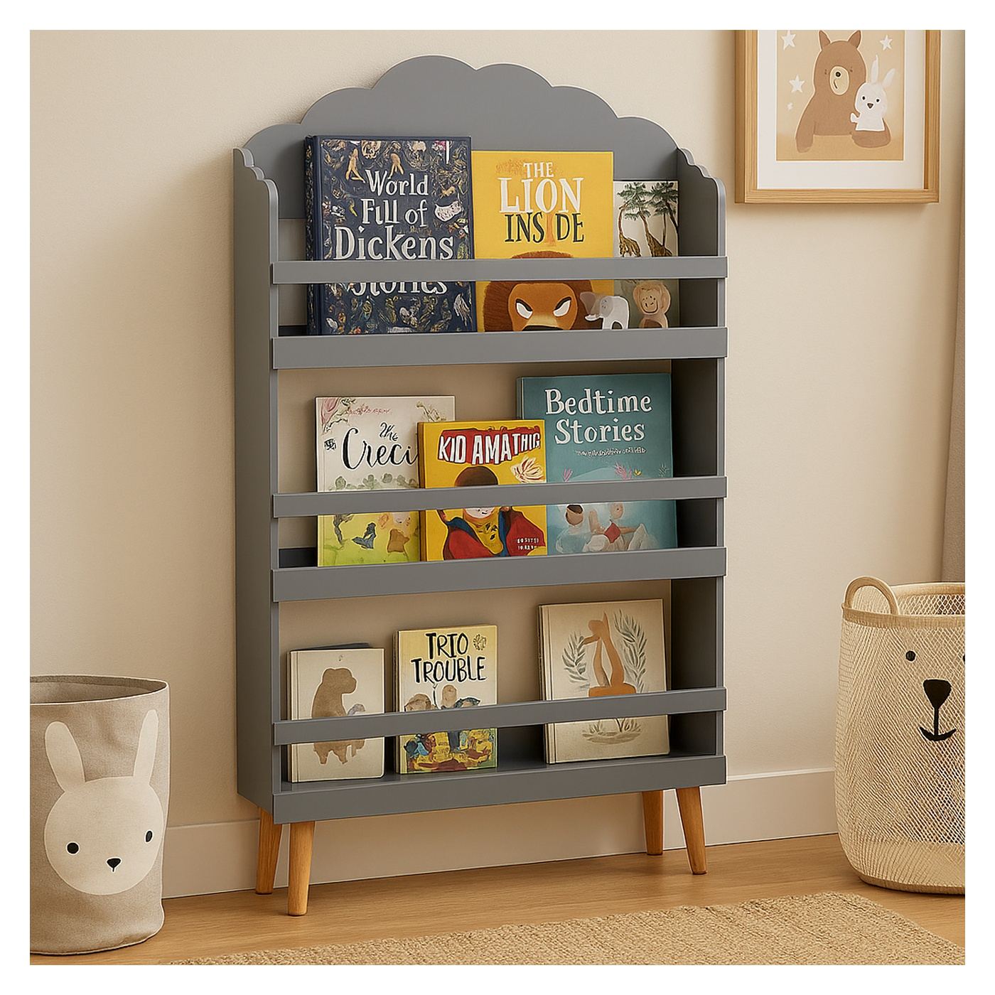 Детска библиотека Atmosphera Nuage MDF 3 рафта, 58x18x100 см, Игрив дизайн, Сив - 3