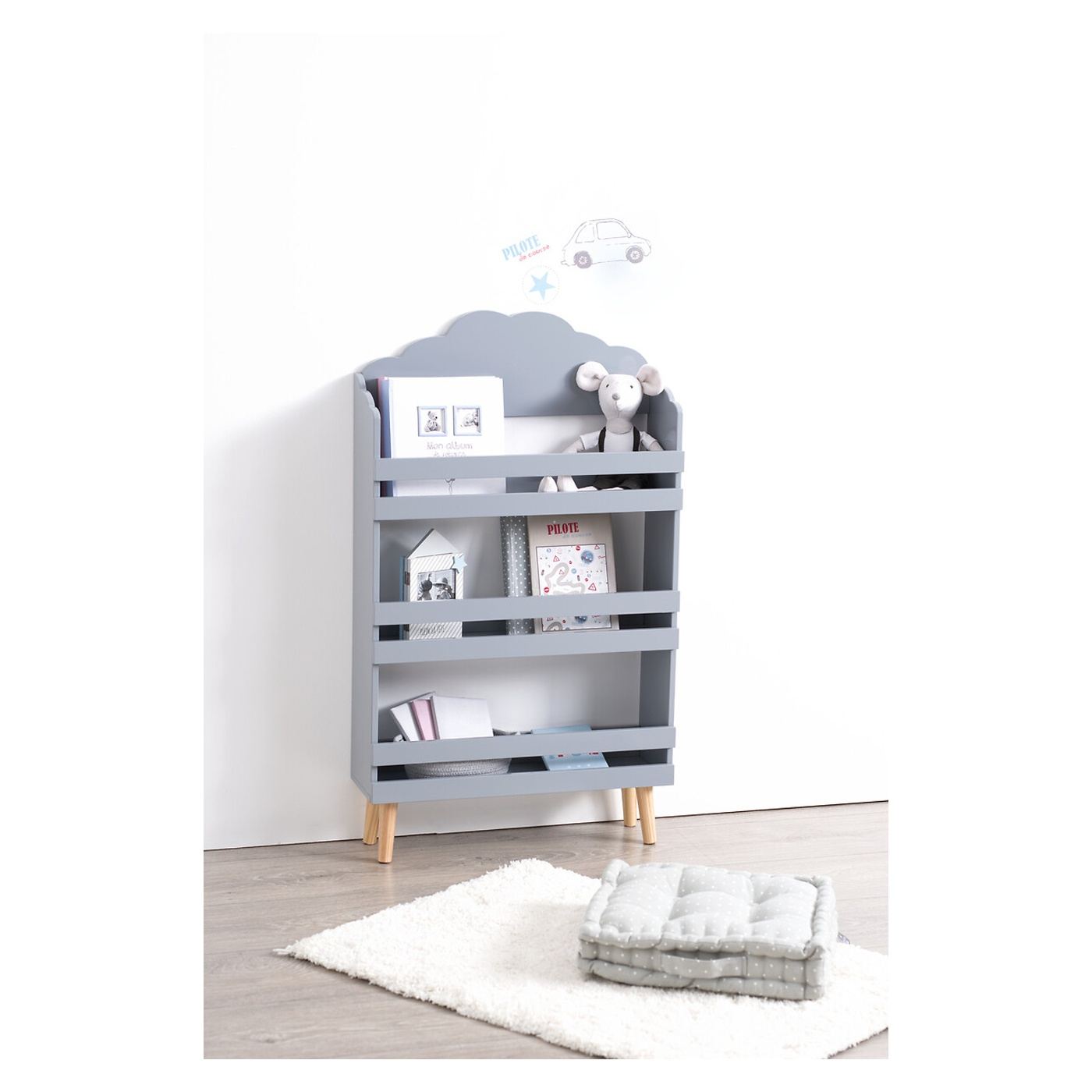 Детска библиотека Atmosphera Nuage MDF 3 рафта, 58x18x100 см, Игрив дизайн, Сив - 4