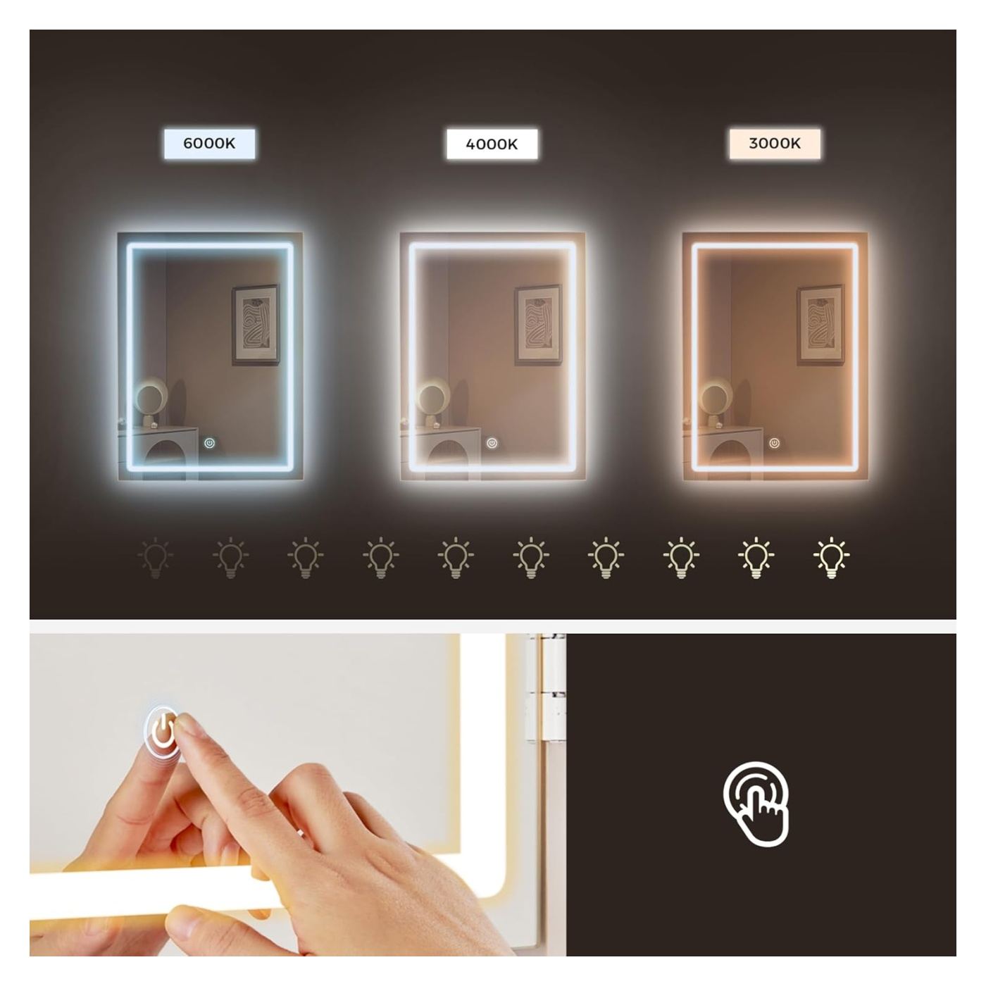 Тоалетка с огледало и LED осветление, 6 чекмеджета, ПДЧ, 98x40x145 см, модерен дизайн, бяла - 4
