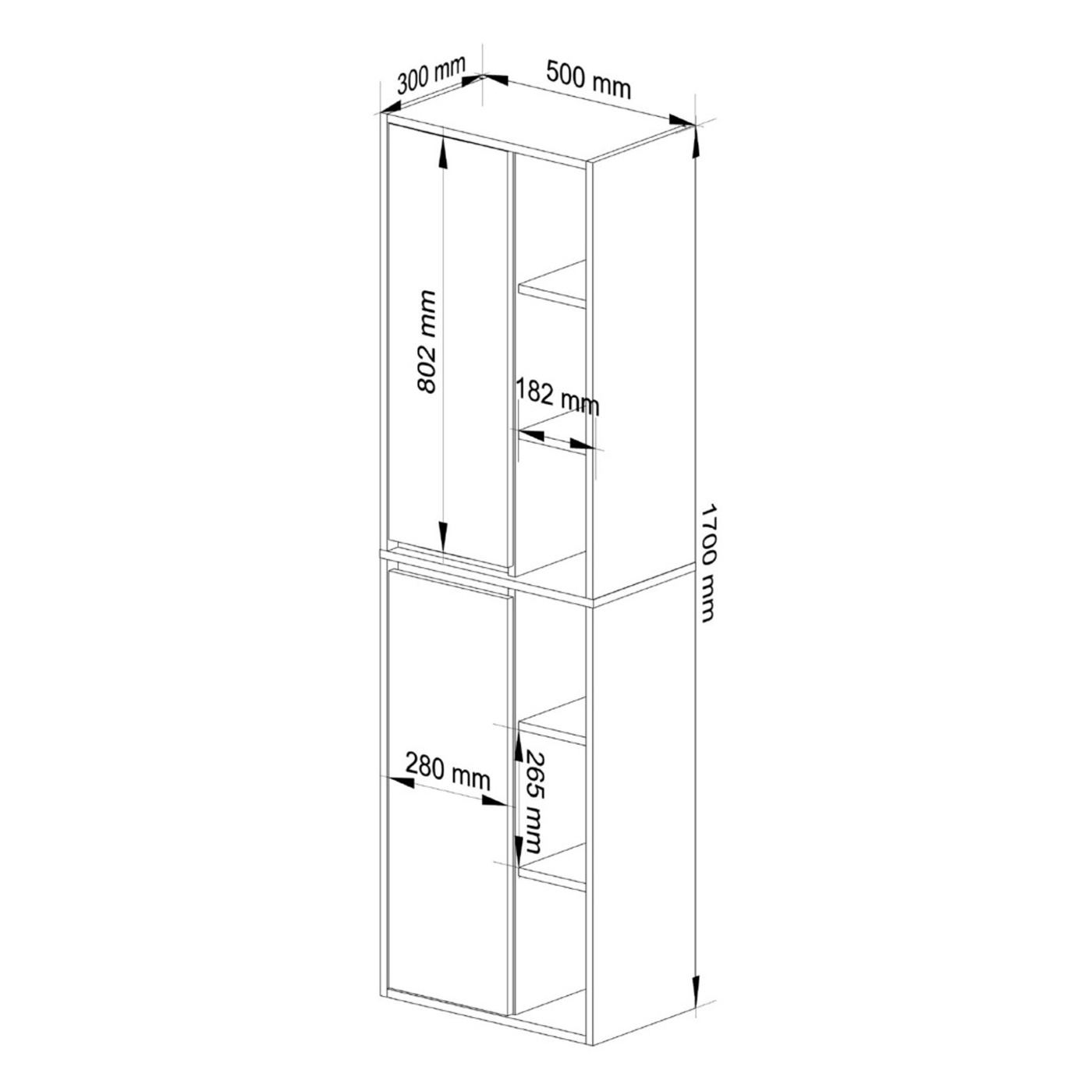 Стенен шкаф за баня с 2 врати и 6 рафта, 16 мм ПДЧ, 50x30x170 см, дъб артизан и сиво - 3