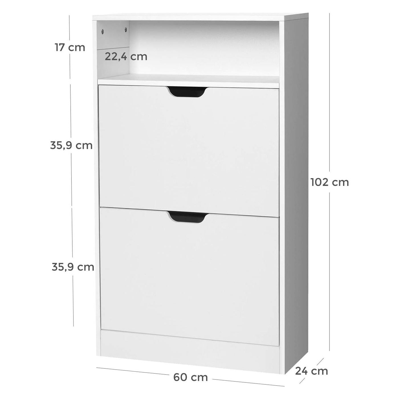 3-крилен шкаф за обувки, за 8-12 чифта, 60x24x102 см, бял - 4