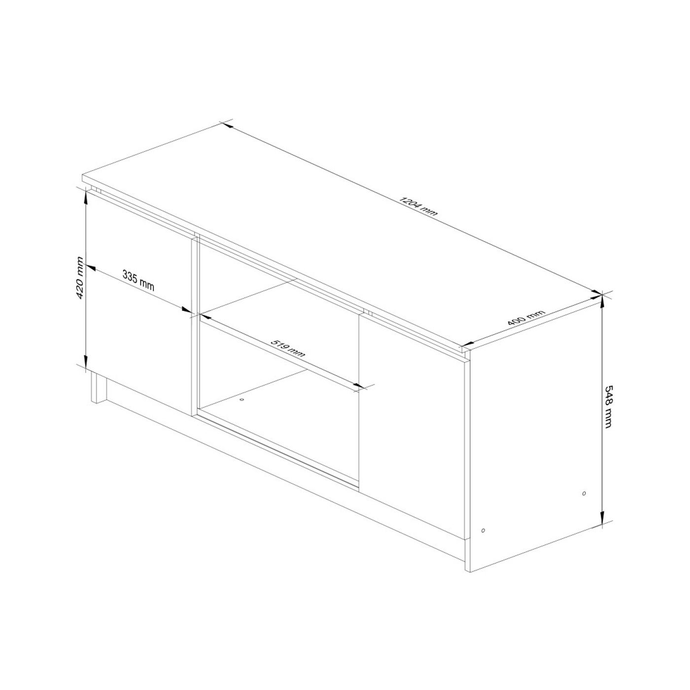 ТВ шкаф с 2 врати и централен рафт, 120x40x55 см, за медия, бял и сив - 3