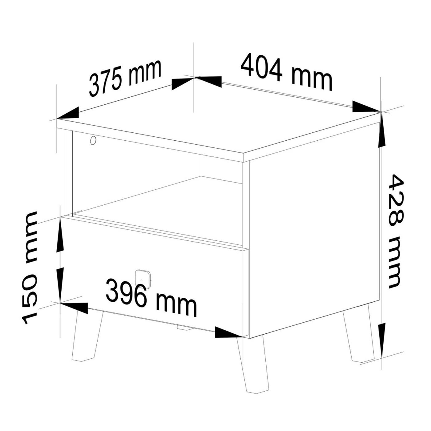 Скрин MOBI K01 с чекмедже и отворен рафт, 16 мм ламинирано ПДЧ, 40x37x43 см, бяло и черно - 7