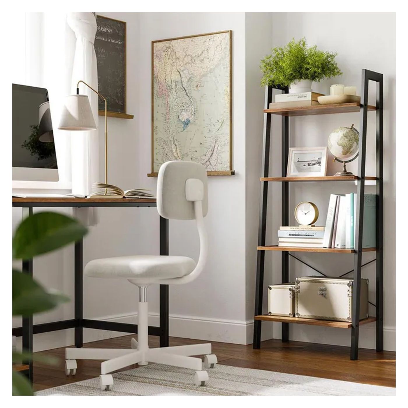 Етажерка тип стълба, стоманена рамка с 4 MDF рафта, индустриален стил, 56x34x138см, рустик кафяво - 4