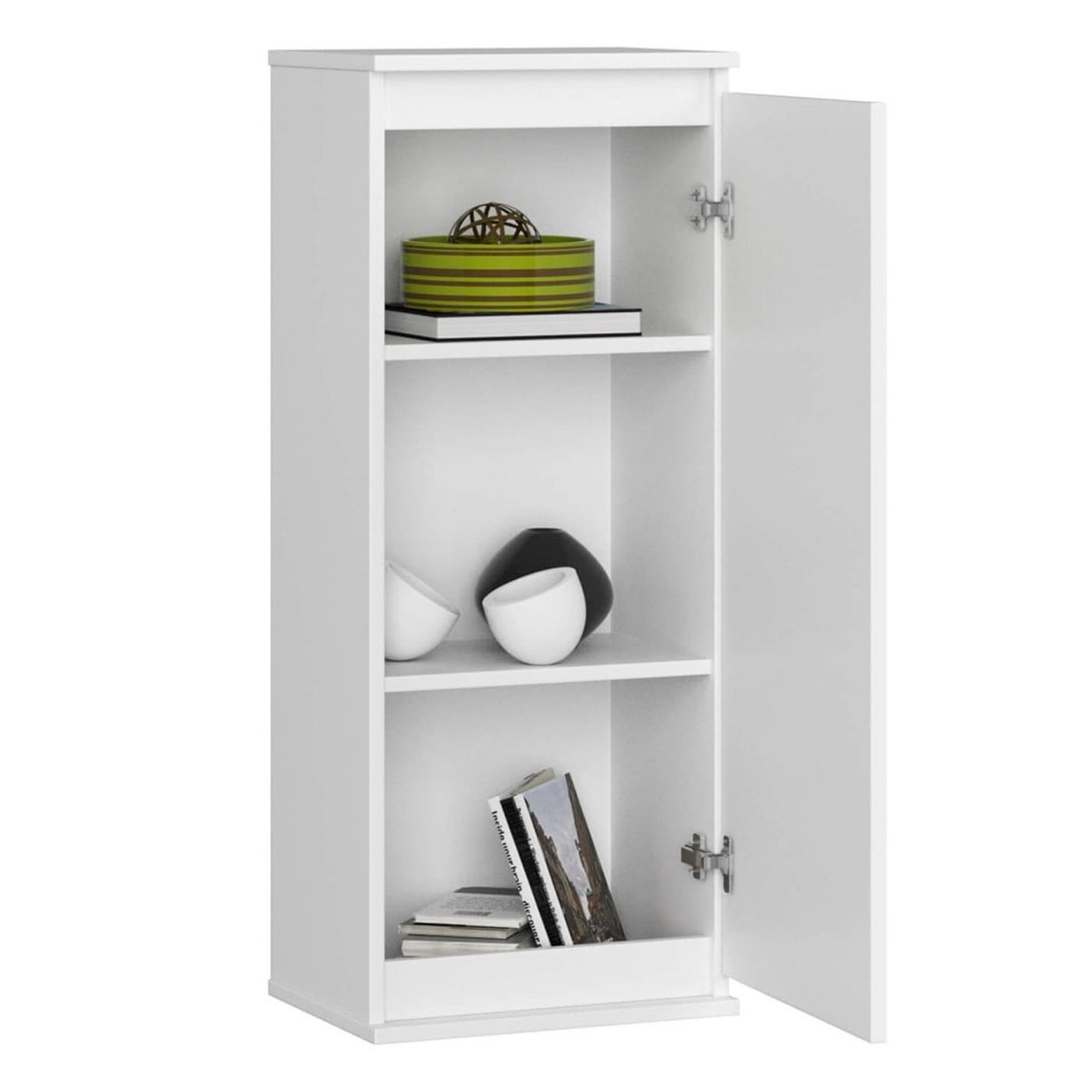 Стенен шкаф, ПДЧ, 1 врата, 3 вътрешни рафта, 40x30x99 см, минималистичен дизайн, бял - 2