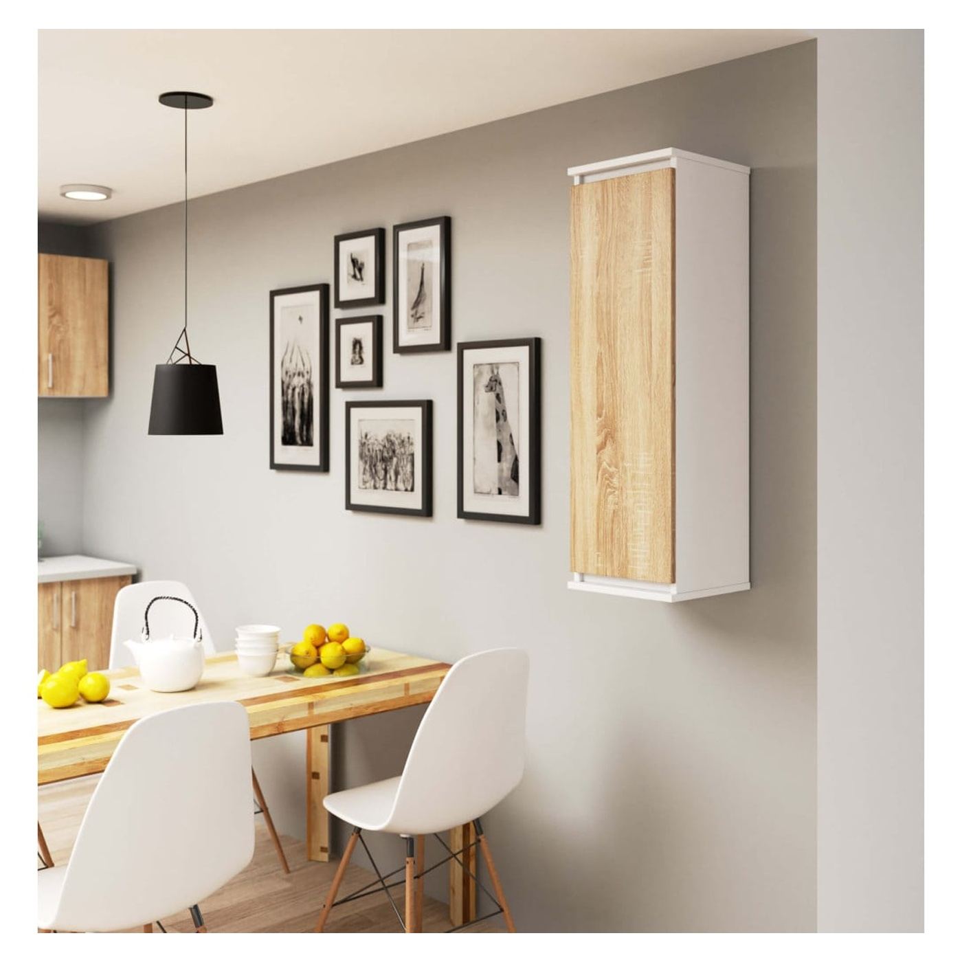 Стенен шкаф, ПДЧ, 1 врата, 3 вътрешни рафта, 30x30x99 см, ефективно съхранение, бял дъб сонома - 5