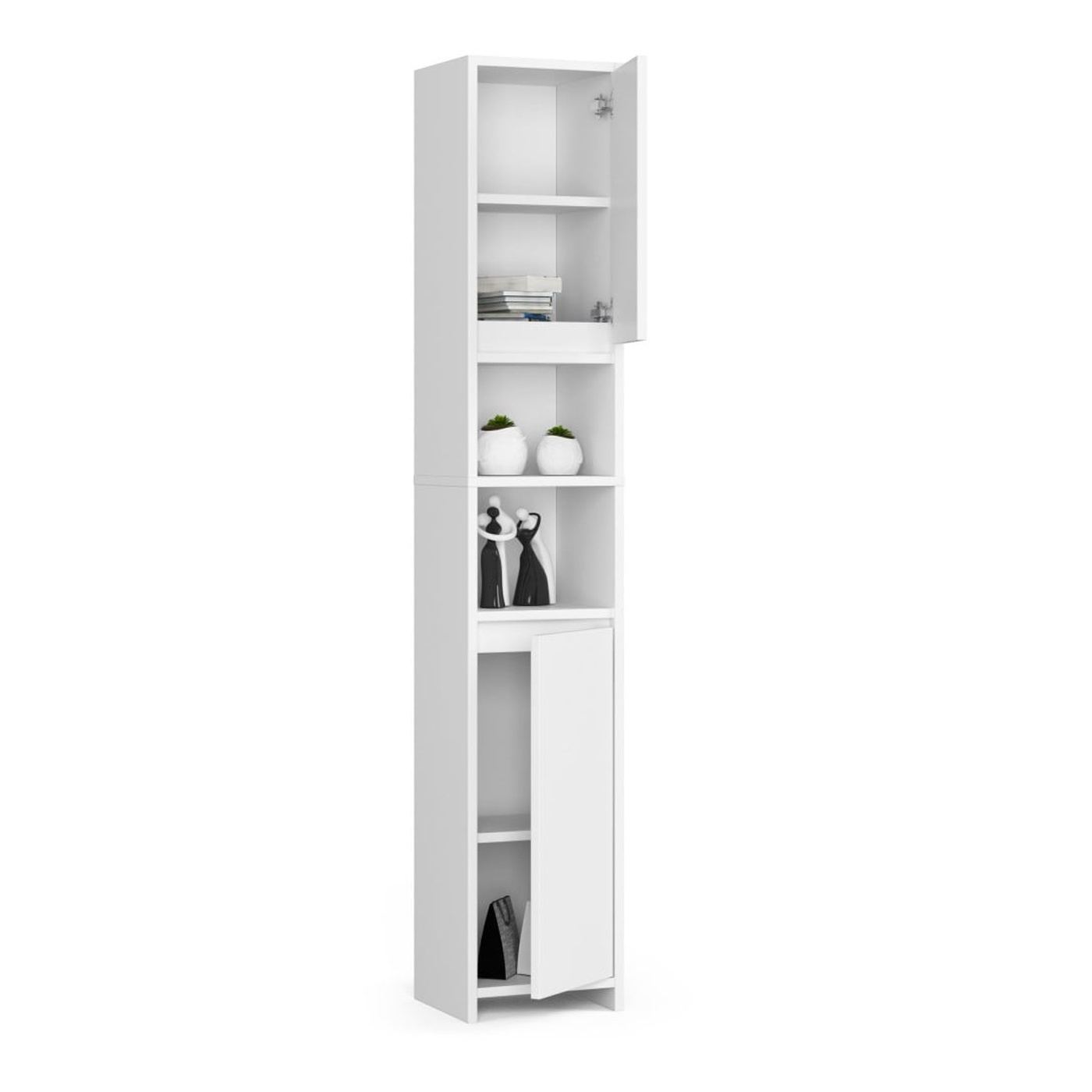 Колонен шкаф за баня, с 2 врати и 4 рафта, 16 мм ПДЧ, 32x28x180 см, бял - 2