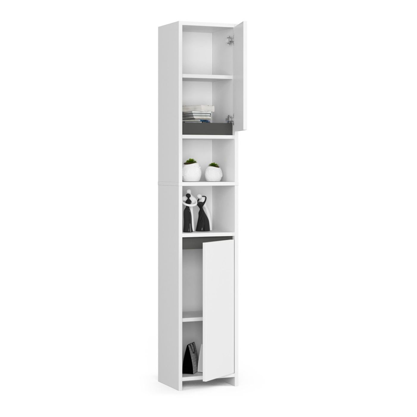 Колонен шкаф за баня, с 2 врати и 4 рафта, 16 мм ПДЧ, 32x28x180 см, бял - 4