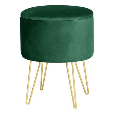 Taburet tapițat rotund Lili cu spațiu de depozitare, velur, 35x35x45 cm, verde
