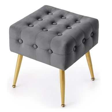 Taburet tapițat Quadra, velur, cu picioare metalice, 40x40x42 cm, gri