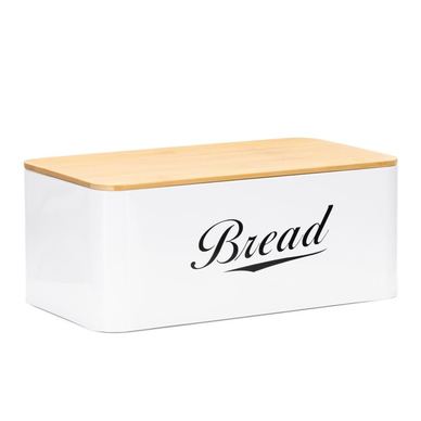 Cutie paine metal capac bambus natural finisaj lucios, 33x18x14 cm, contact alimente, alb