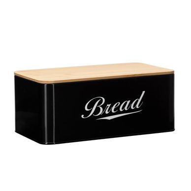 Cutie pâine metal capac bambus natural finisaj lucios, 33x18x14 cm, contact alimente, negru