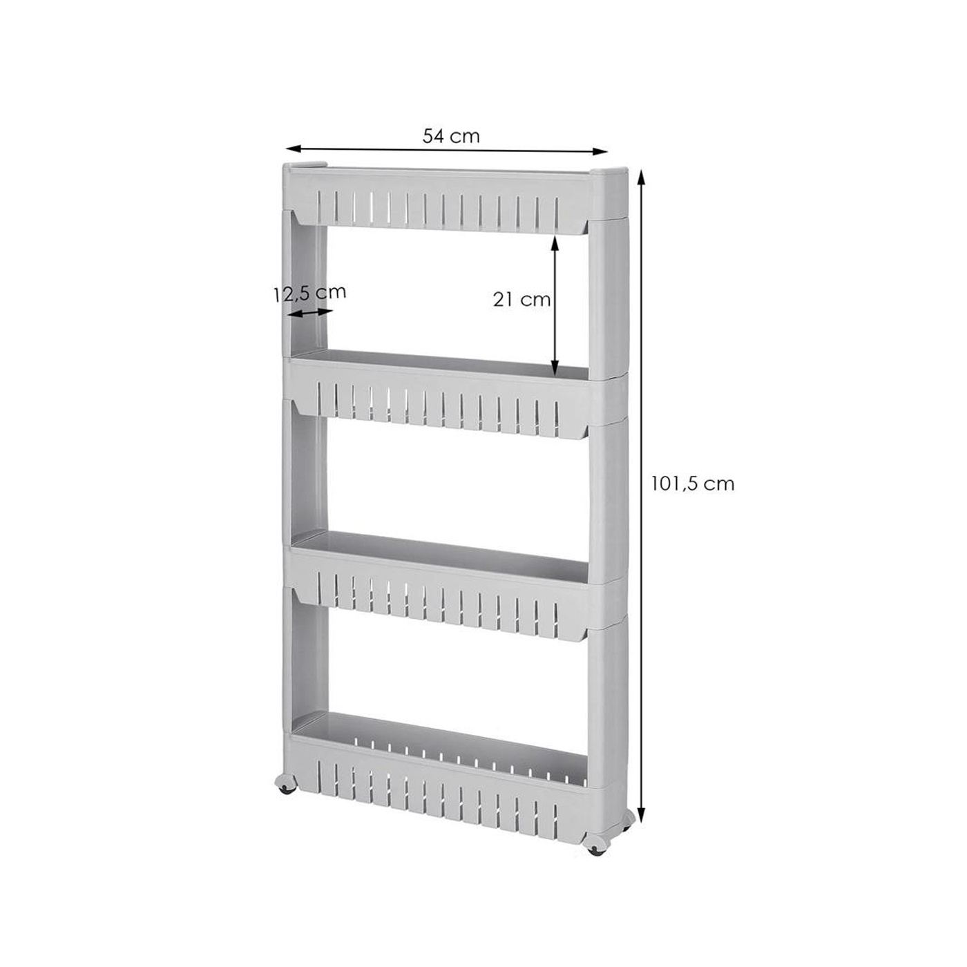 4-степенна подвижна етажерка за кухня или баня, 102x54x13 см, сива - 9