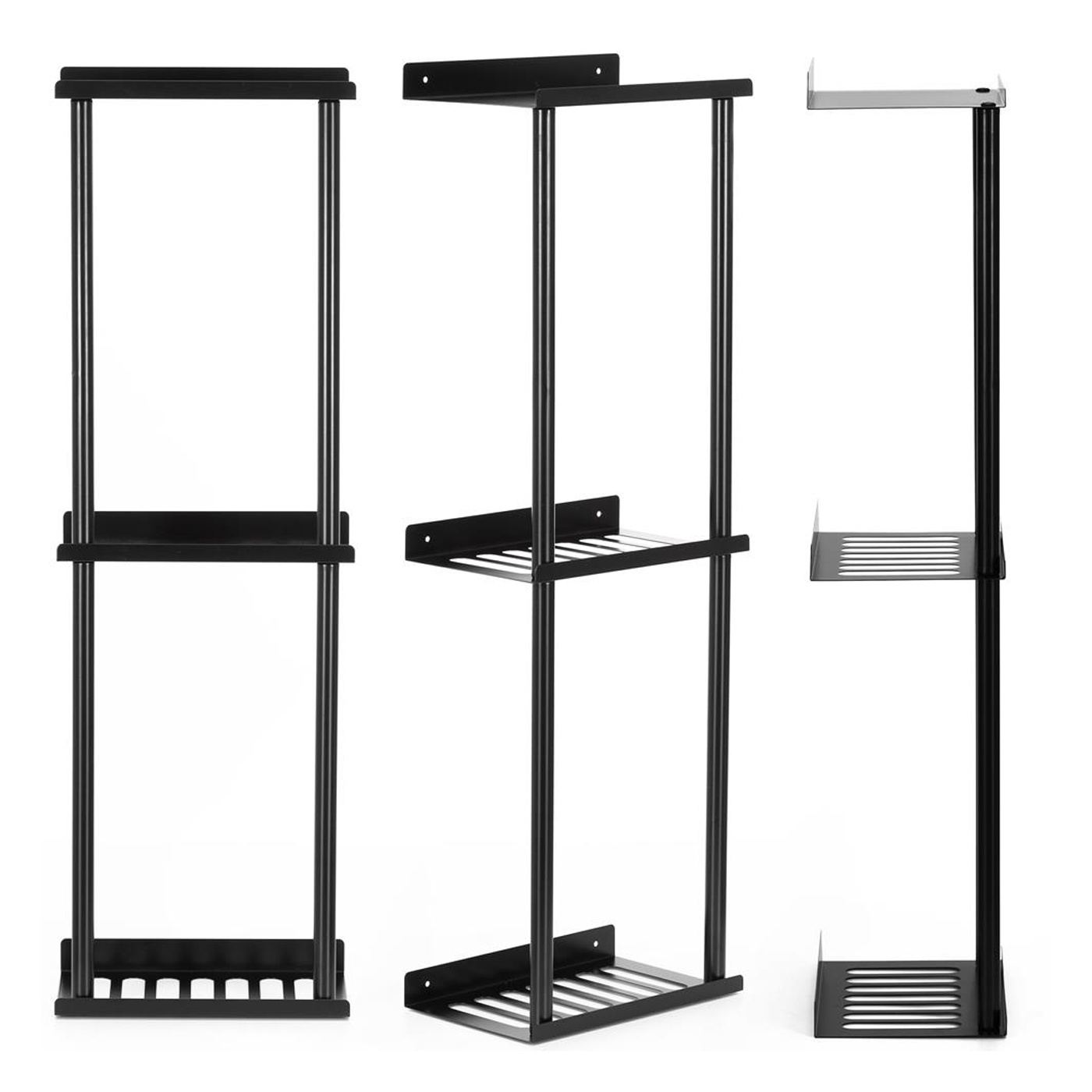 Метален рафт с матово покритие, включени аксесоари за монтаж, 25x16x76 см, компактен дизайн, черен - 5