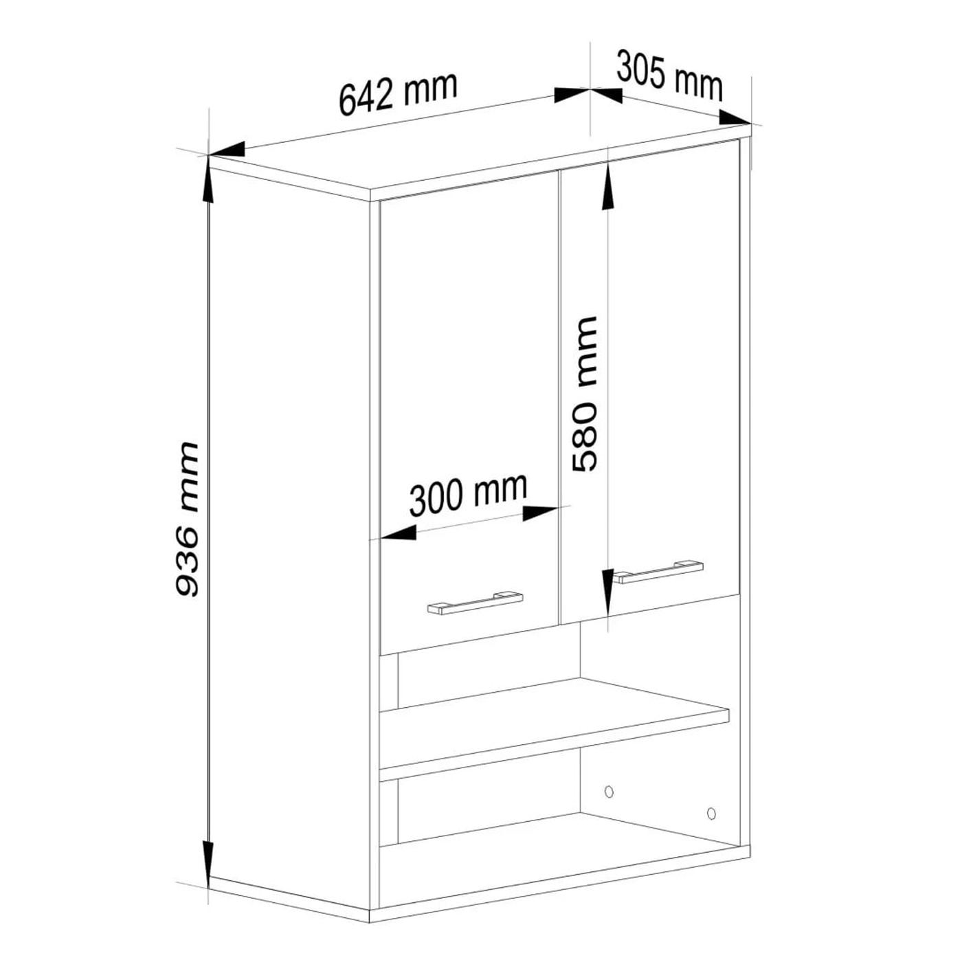 Стенен шкаф за баня, с 2 врати и 2 отворени рафта, 16 мм ПДЧ, 64x30x94 см, дъб артизан - 5