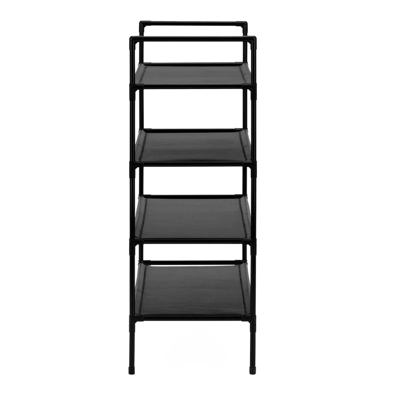 Шкаф за обувки с 4 рафта, метална рамка, текстилни рафтове, 72x28x75 см, компактен дизайн, черен - 15
