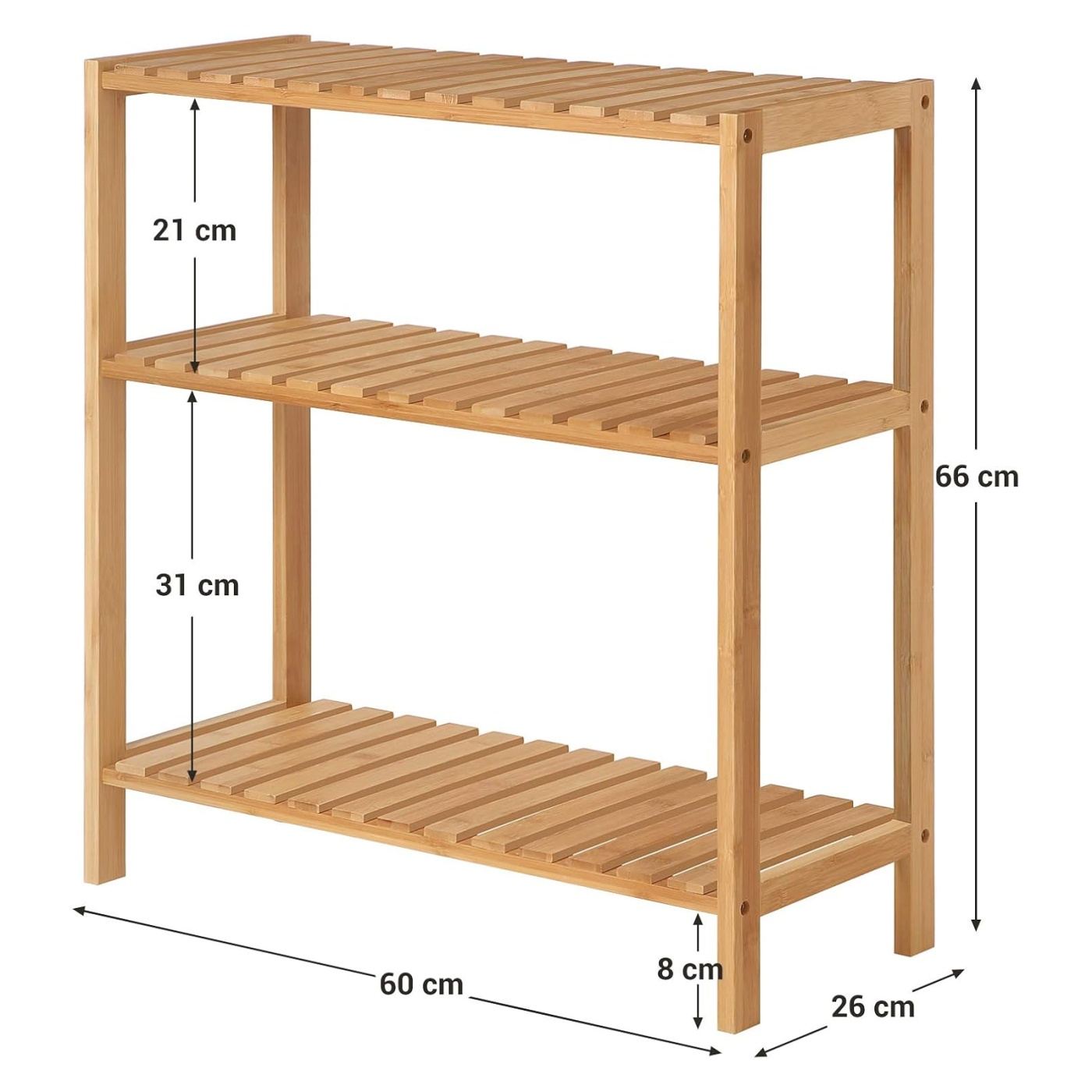 Бастун за съхранение от бамбук, 3 нива, 60x26x66 см, кафяв - 7