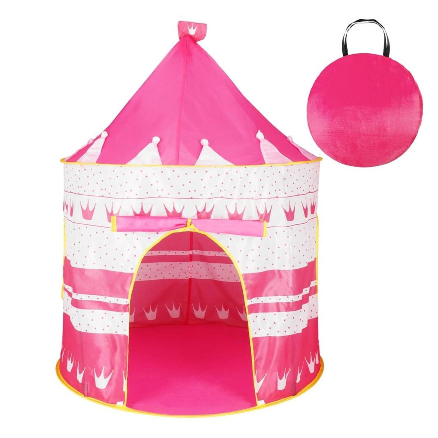 Сгъваема палатка за игра тип "pop-up" за деца с корони и точки, 100x140 см, за закрито и открито, розова - 5