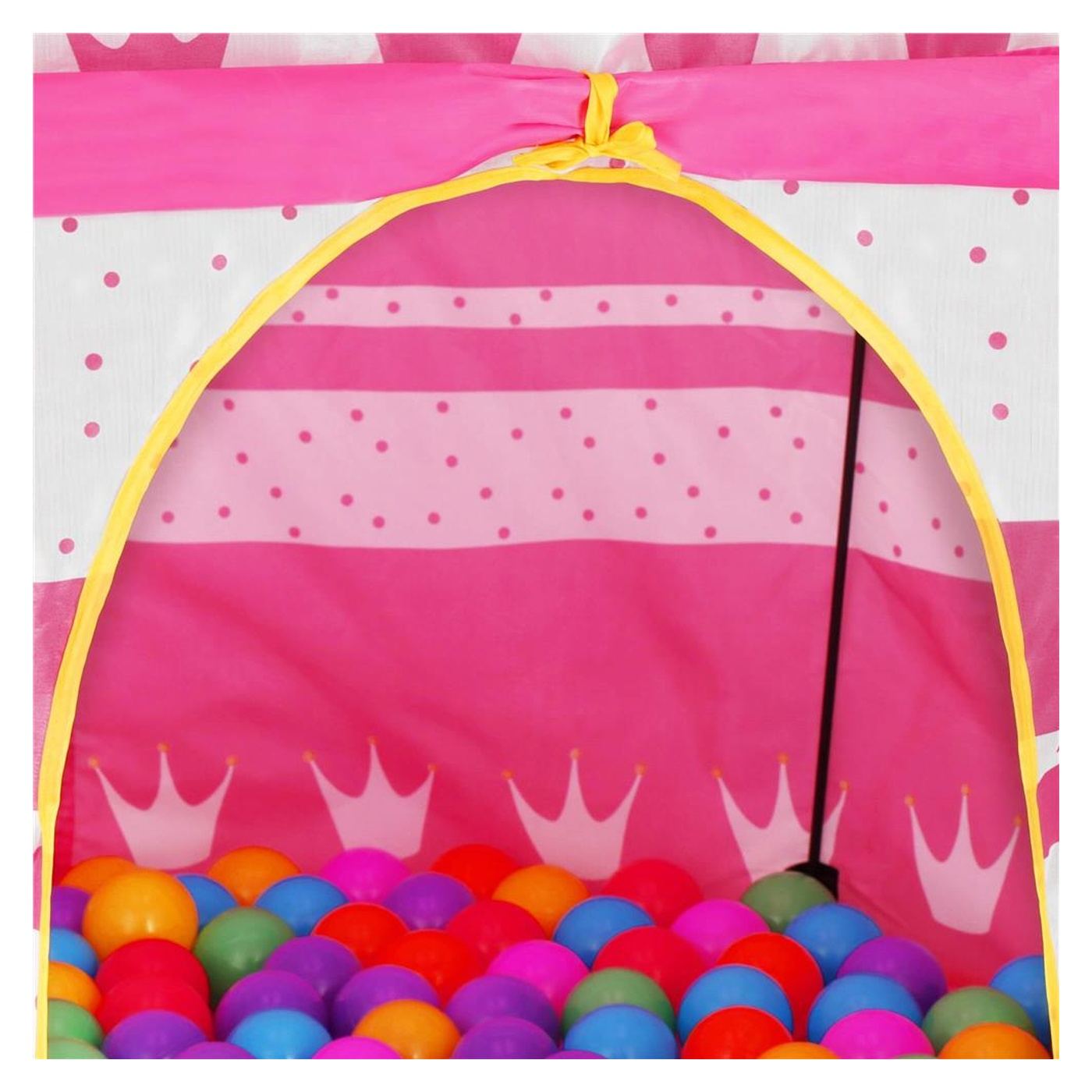 Сгъваема палатка за игра тип "pop-up" за деца с корони и точки, 100x140 см, за закрито и открито, розова - 9