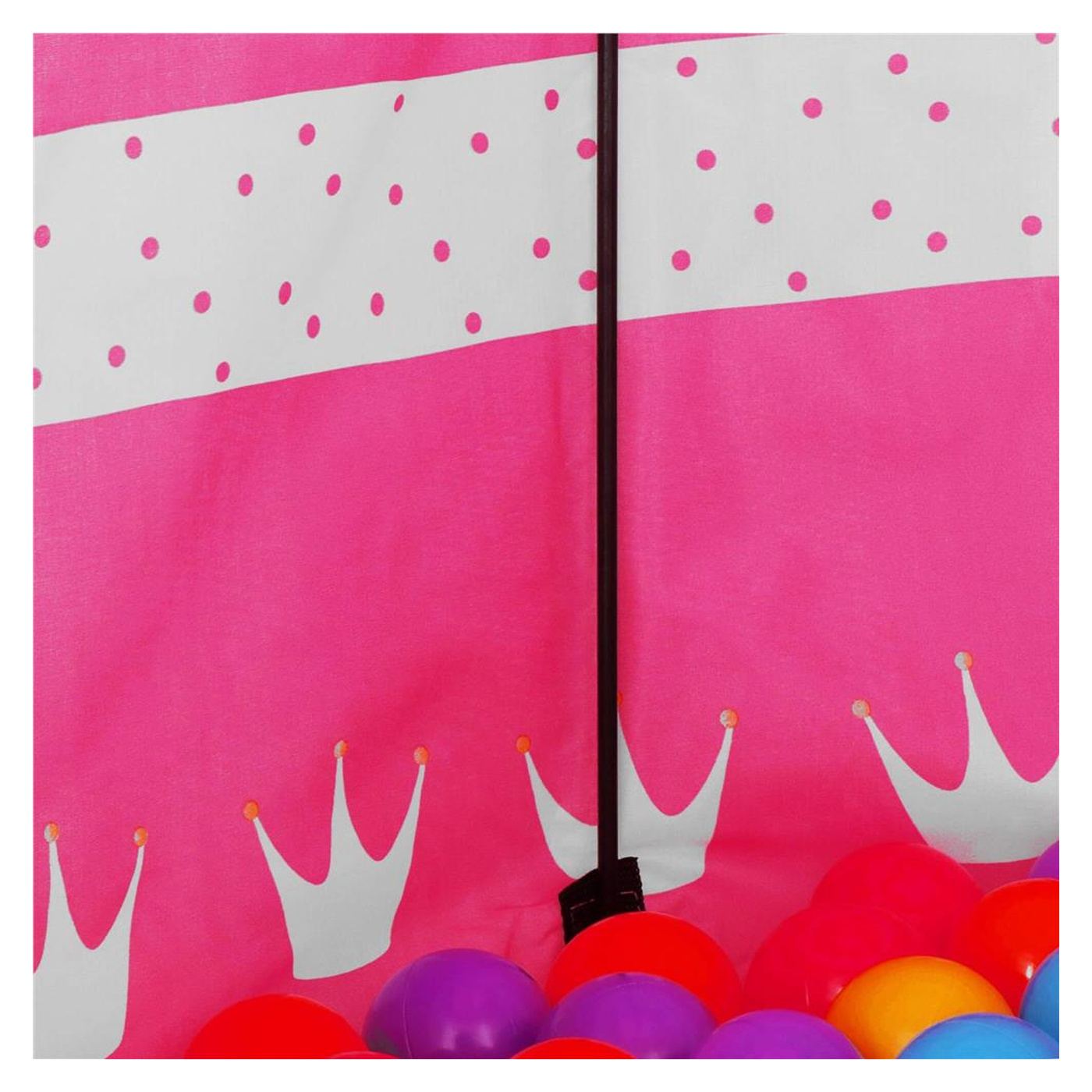 Сгъваема палатка за игра тип "pop-up" за деца с корони и точки, 100x140 см, за закрито и открито, розова - 10