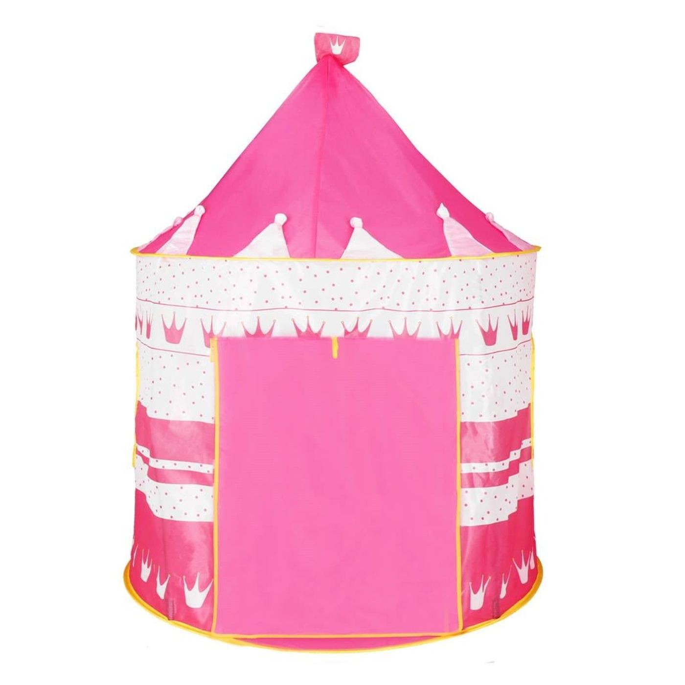 Сгъваема палатка за игра тип "pop-up" за деца с корони и точки, 100x140 см, за закрито и открито, розова - 15
