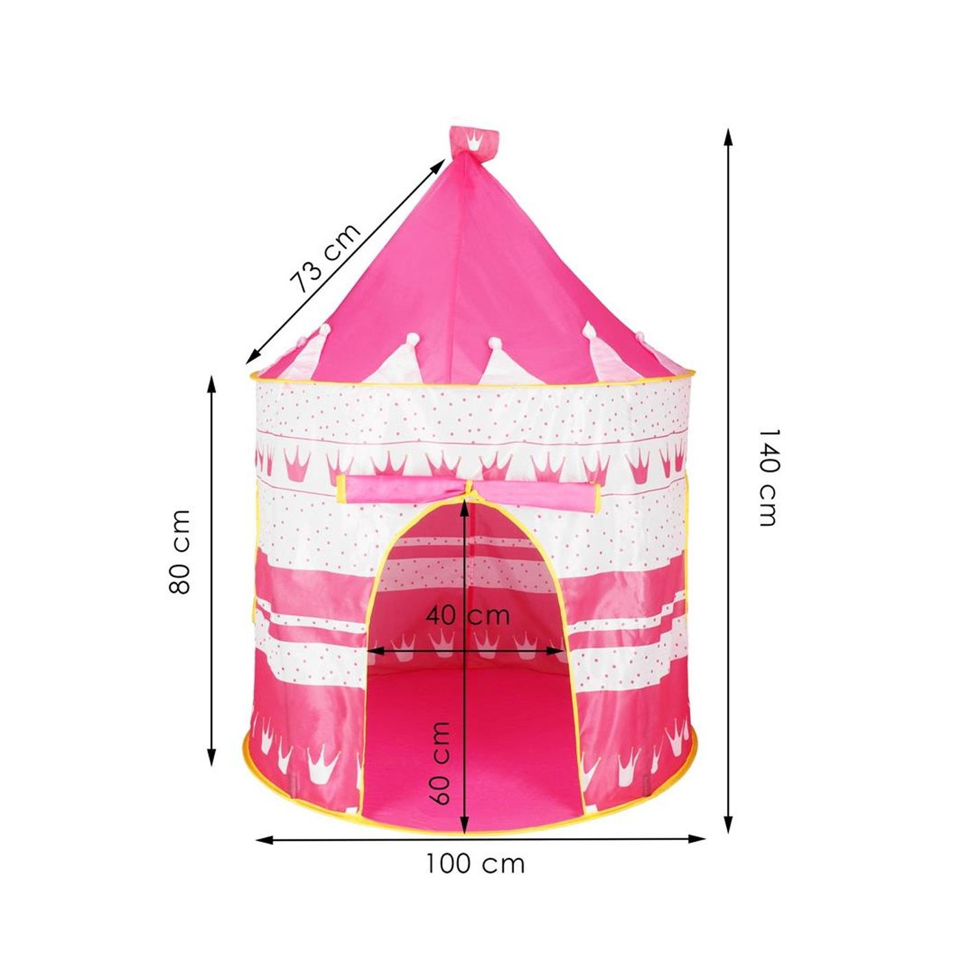 Сгъваема палатка за игра тип "pop-up" за деца с корони и точки, 100x140 см, за закрито и открито, розова - 17