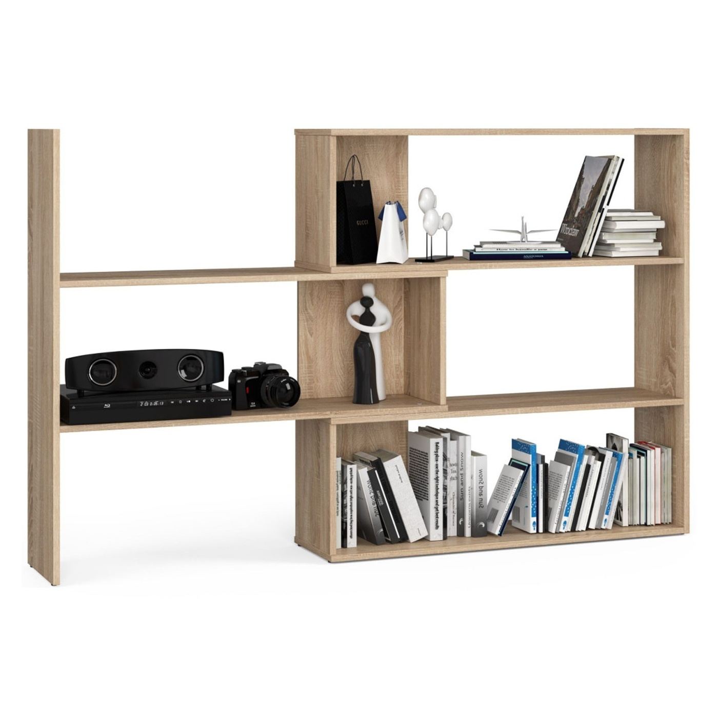 Ъглов рафт за книги и декорации, с 3 нива, 16 мм ламинирано ПДЧ, 174x30x109 см, дъб сонома - 5