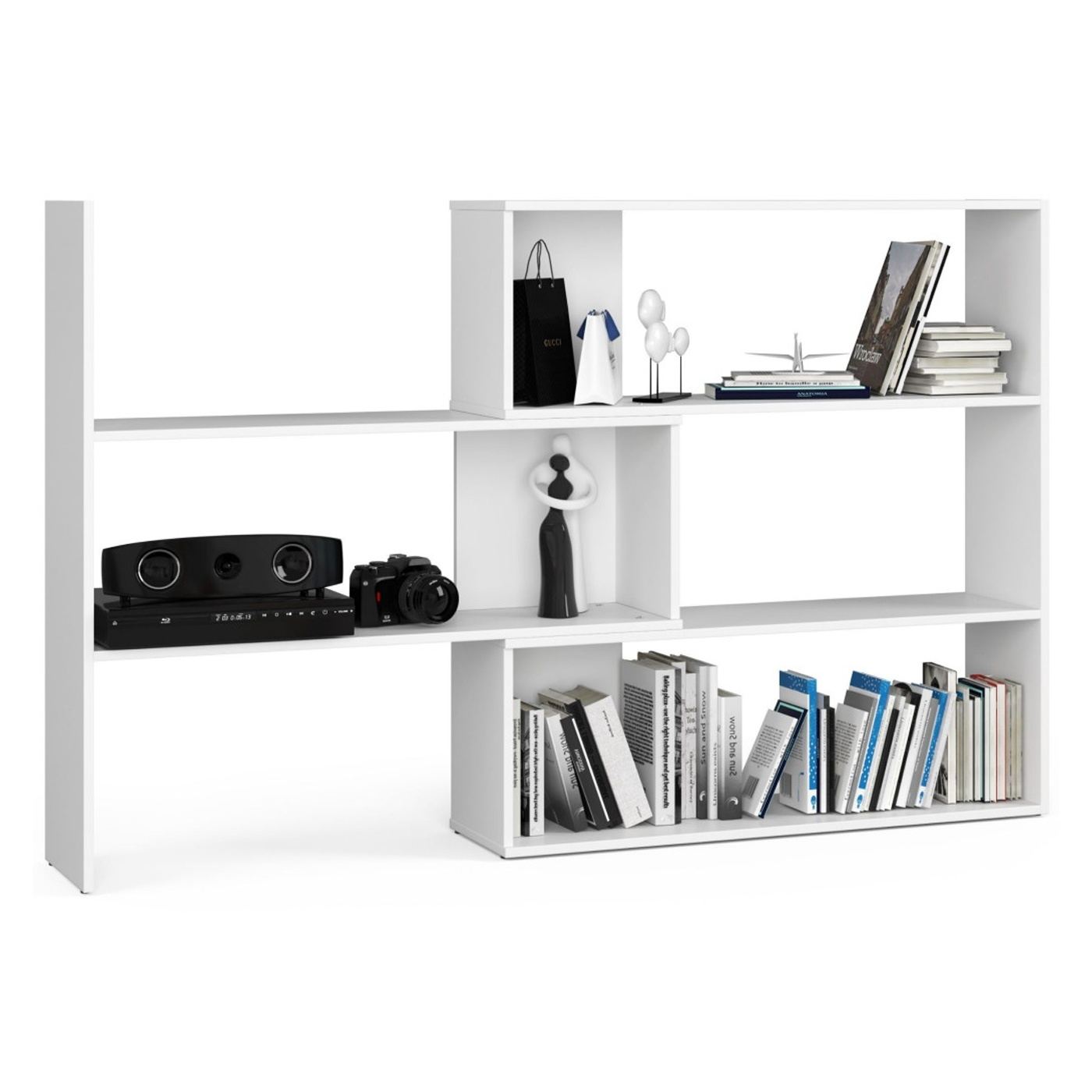 Ъглов рафт от ПДЧ с 3 рафта за книги, 174x30x109 см, Практичен регулируем дизайн, Бял - 2