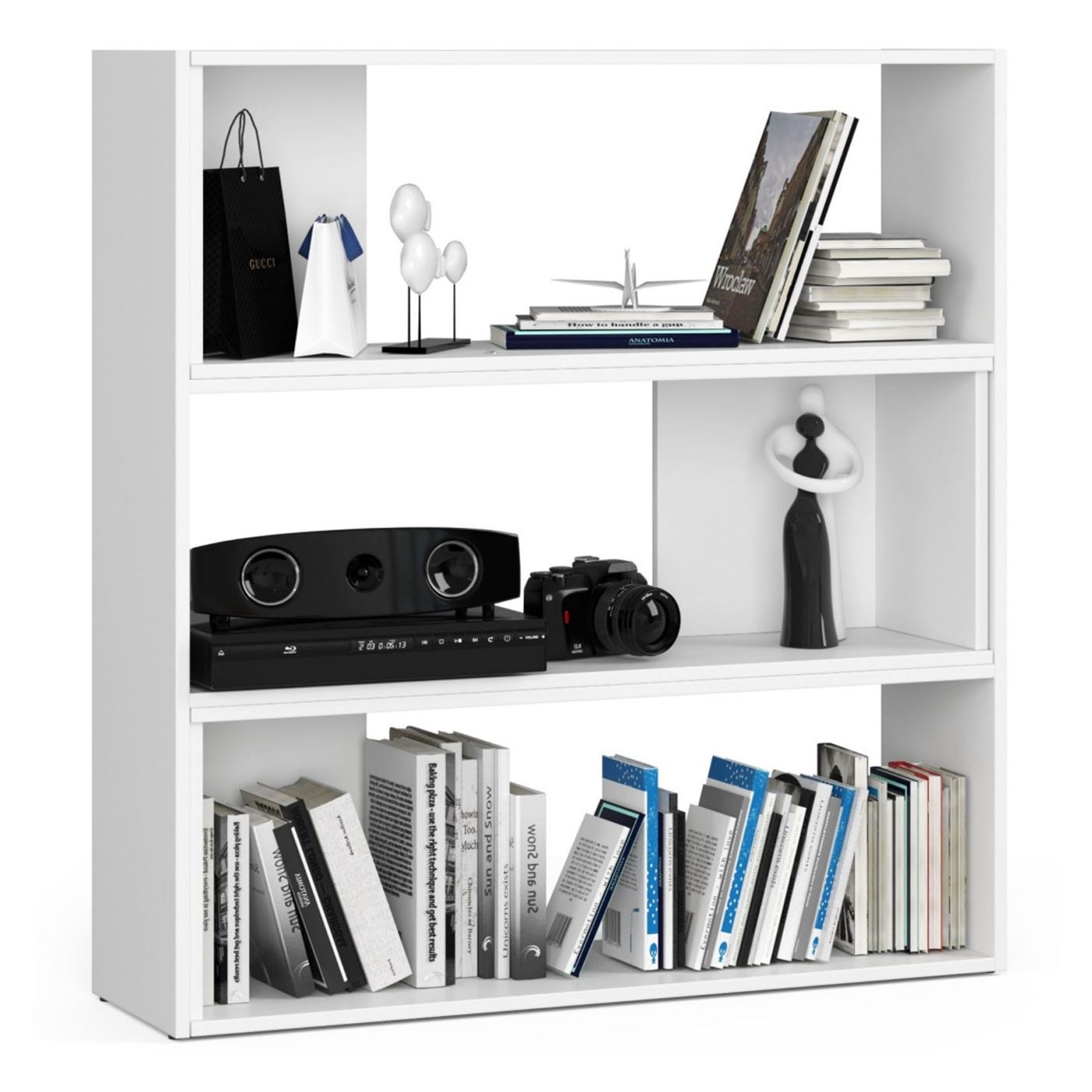 Ъглов рафт от ПДЧ с 3 рафта за книги, 174x30x109 см, Практичен регулируем дизайн, Бял - 4